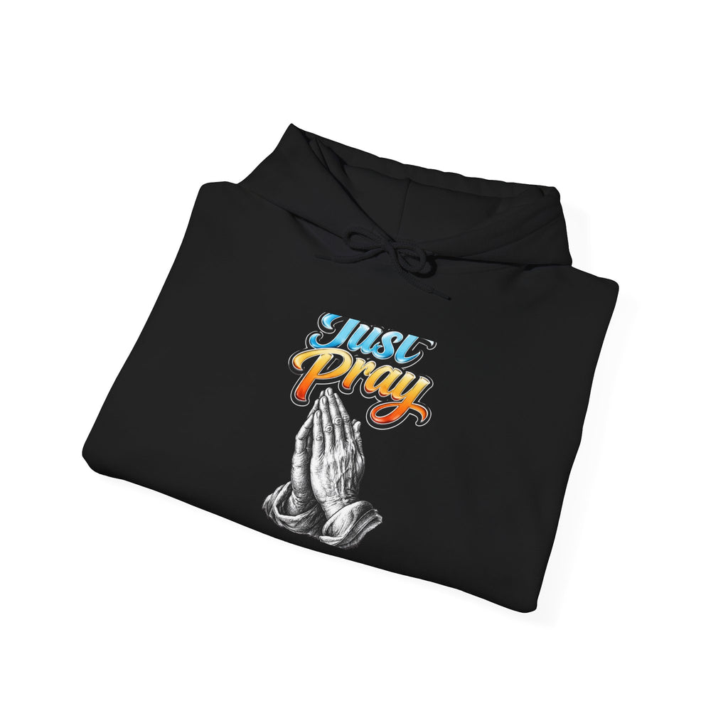 Prayer Hands Hoodie - "Just Pray" Retro Script Christian Sweatshirt