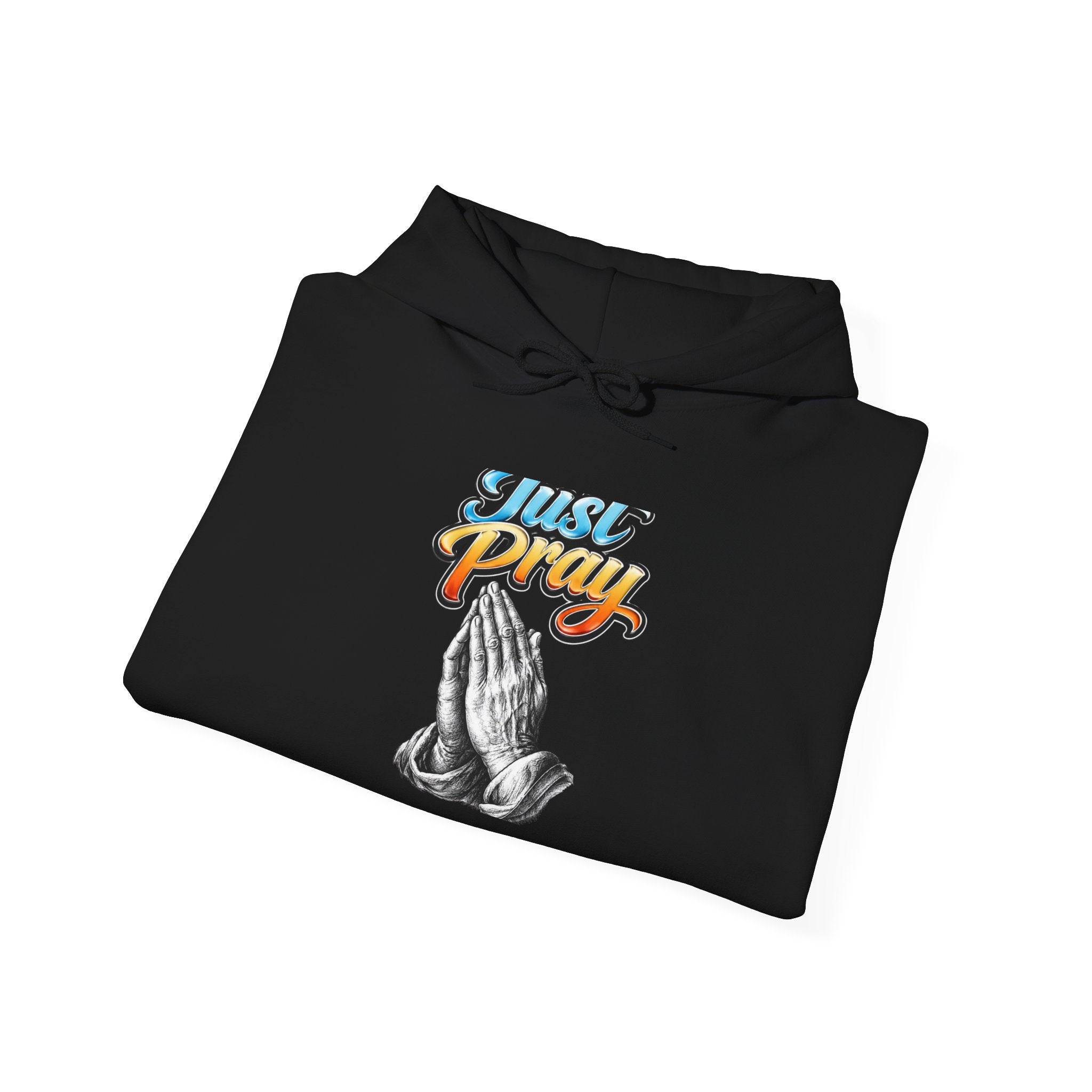 Prayer Hands Hoodie - "Just Pray" Retro Script Christian Sweatshirt