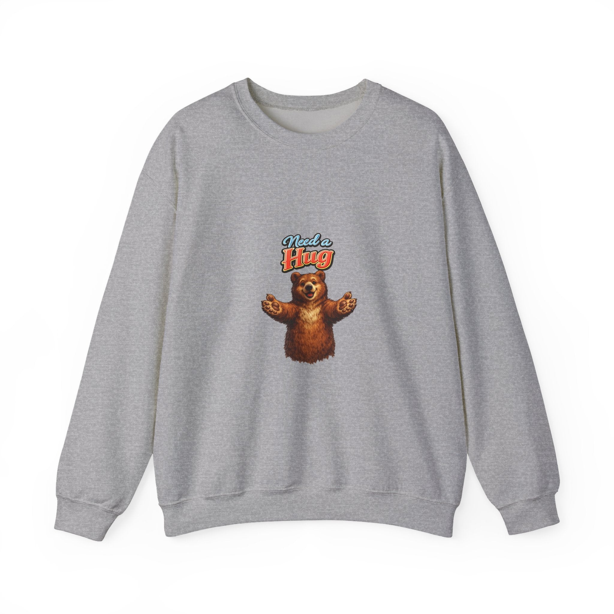 Bear Hug Crewneck Sweatshirt — Vintage Bear Graphic "Need a Hug" Cozy Pullover