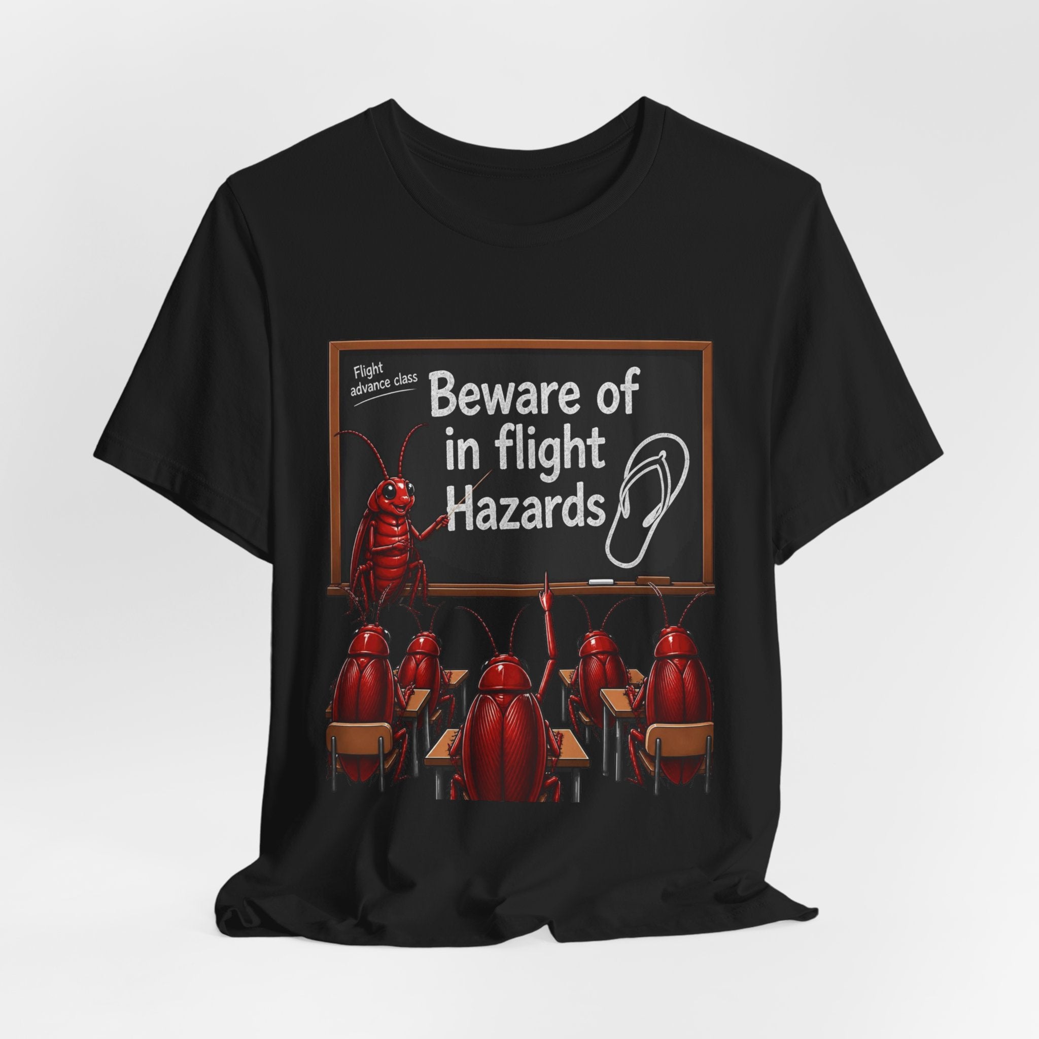 T‑Shirt — "Beware of In Flight Hazards" Funny Cockroach Travel Safety Tee
