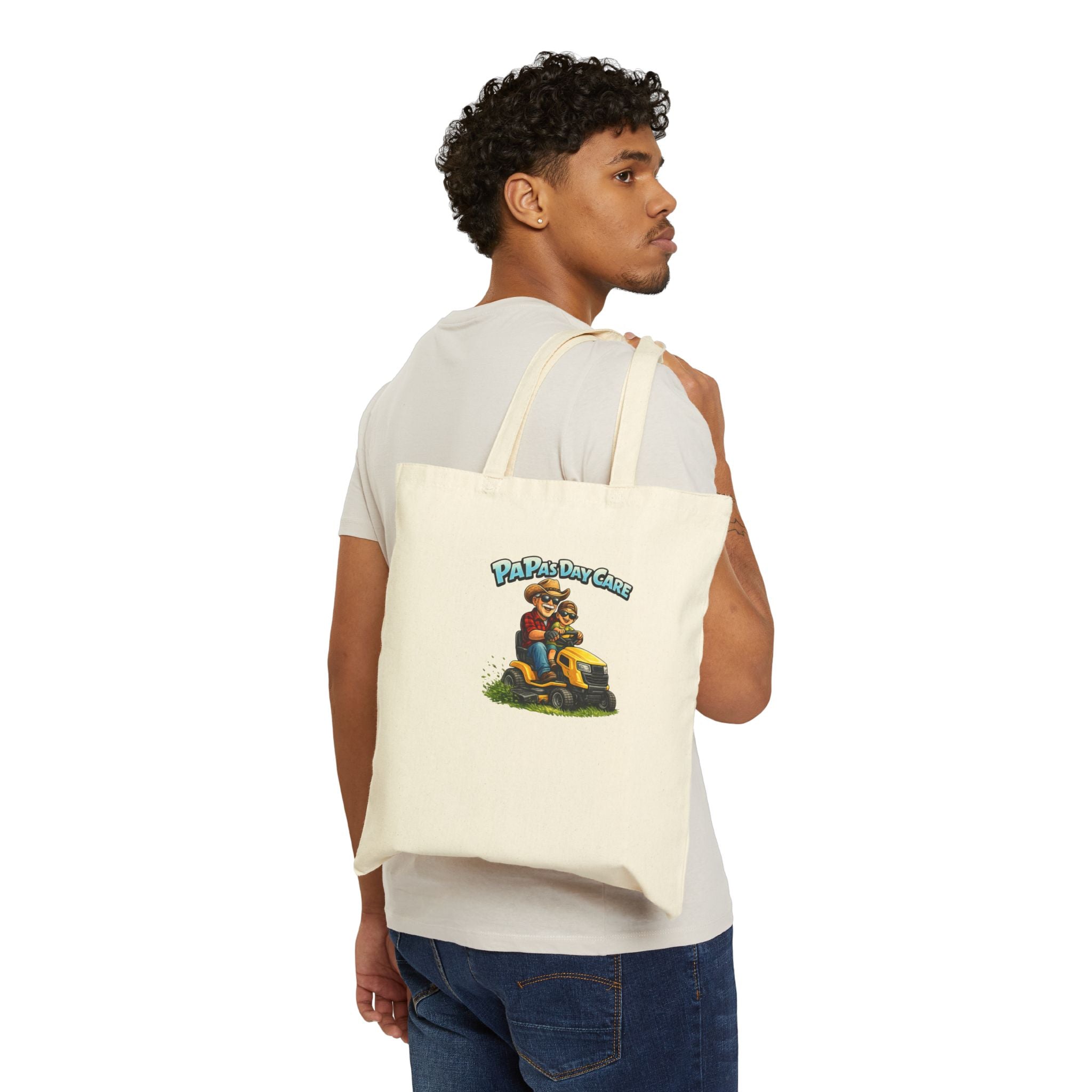 Tote Bag — "Papa's Day Off" Riding Lawn Mower Father's Day Canvas Tote