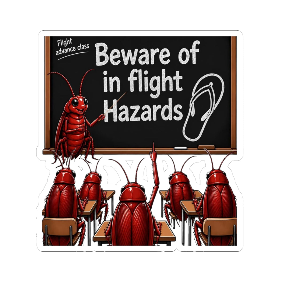 Beware of In-Flight Hazards Sticker — Funny Cockroach Classroom Laptop Decal