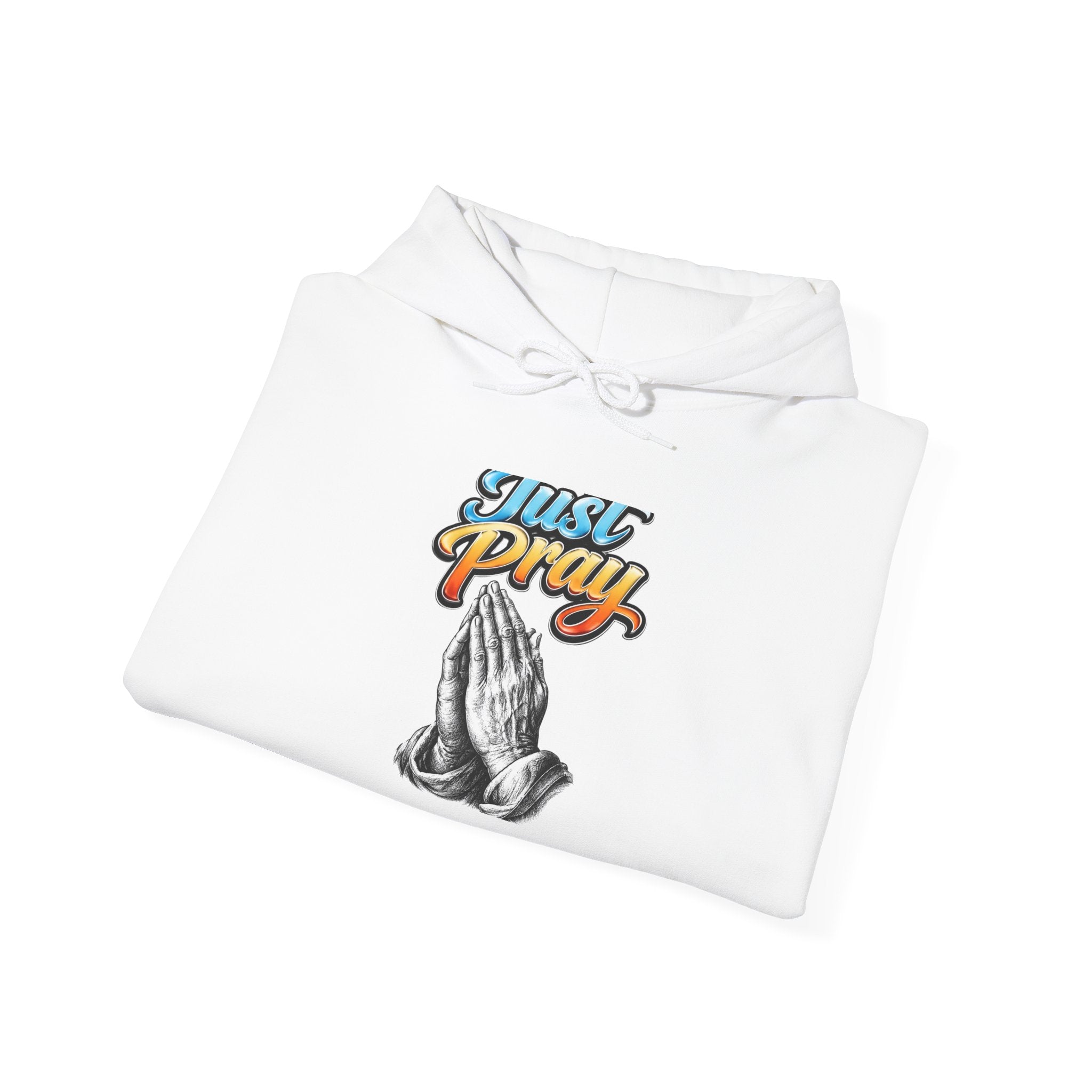 Prayer Hands Hoodie - "Just Pray" Retro Script Christian Sweatshirt