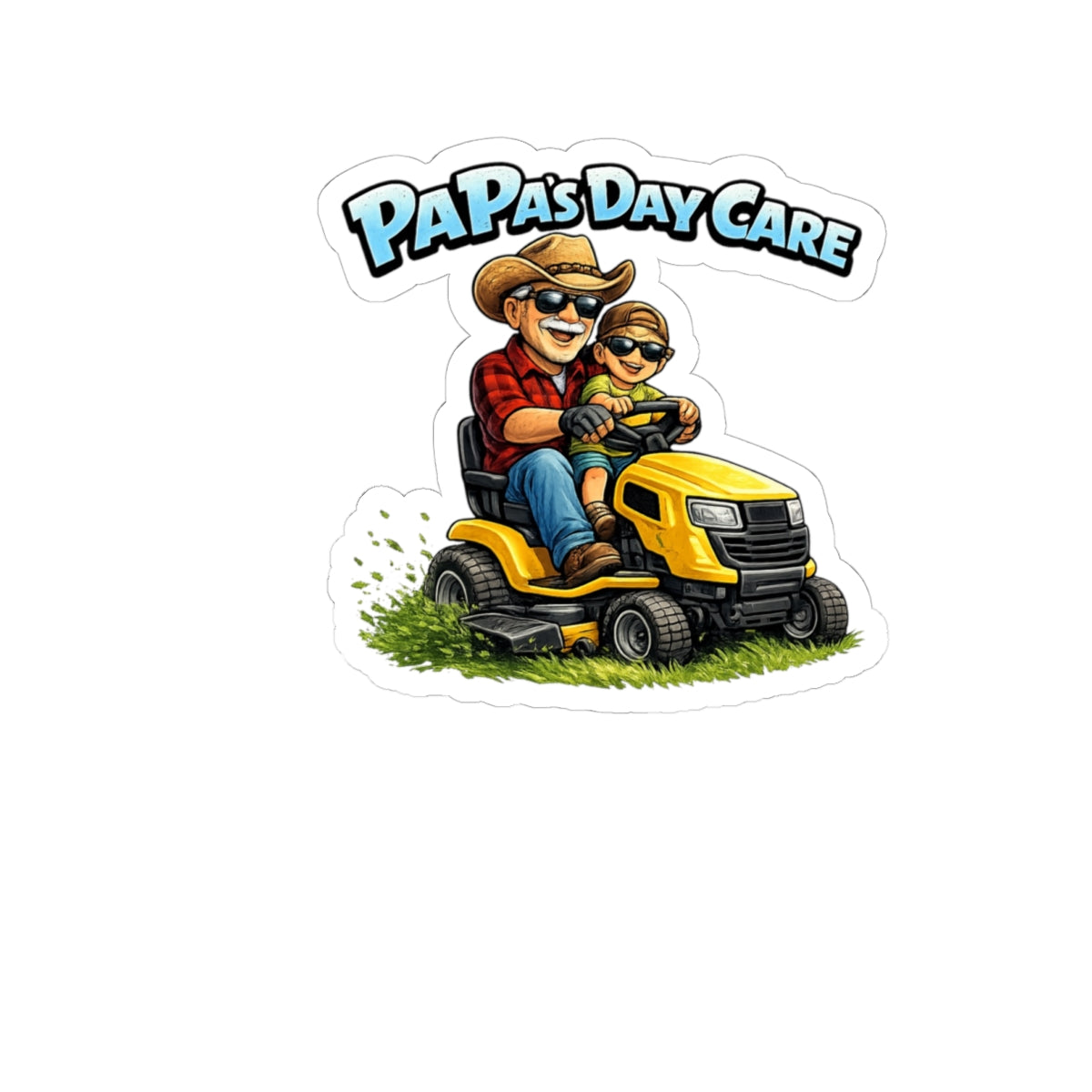 Papa’s Day Care Lawn Mower Sticker — Funny Father & Son Gardening Decal