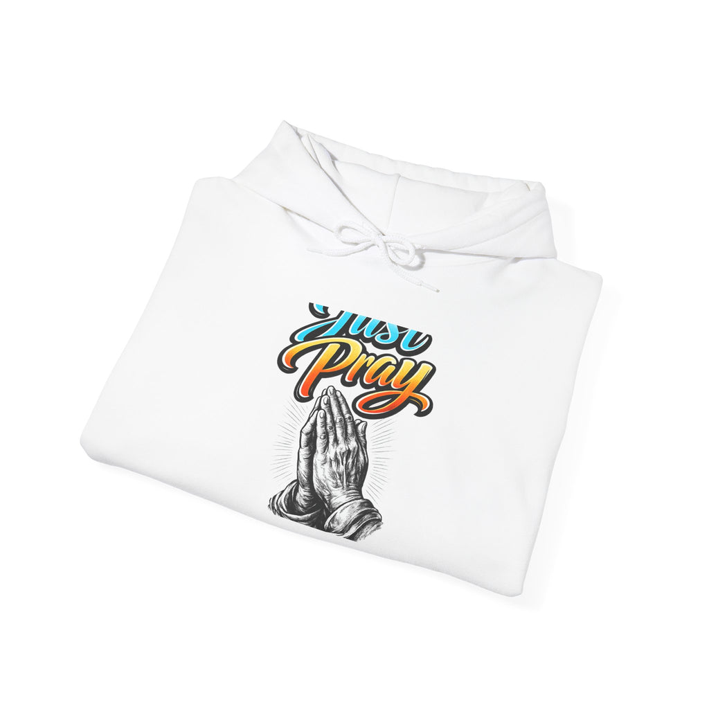 Prayer Hands Hoodie - "Just Pray" Retro Script Spiritual Hoodie