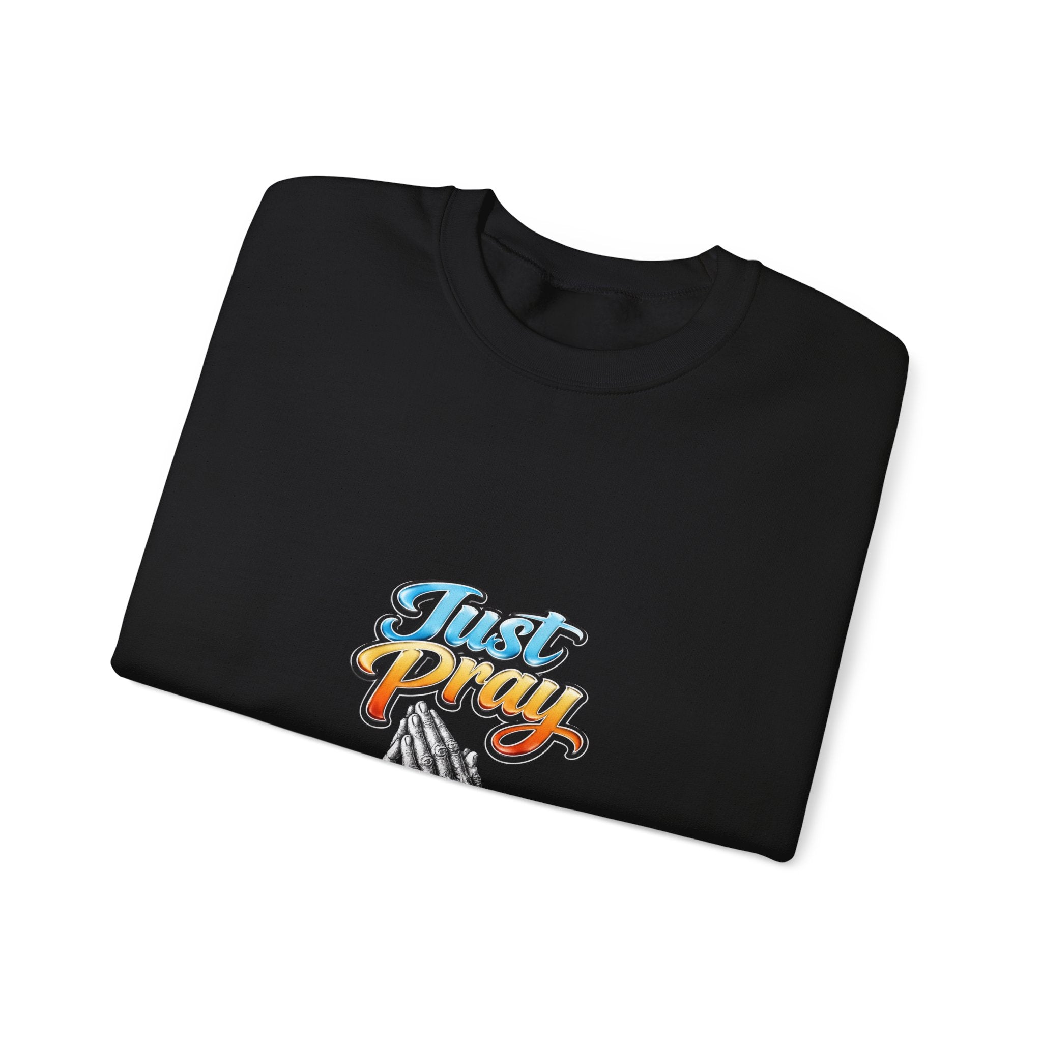Just Pray Crewneck Sweatshirt — Retro Praying Hands Christian Top