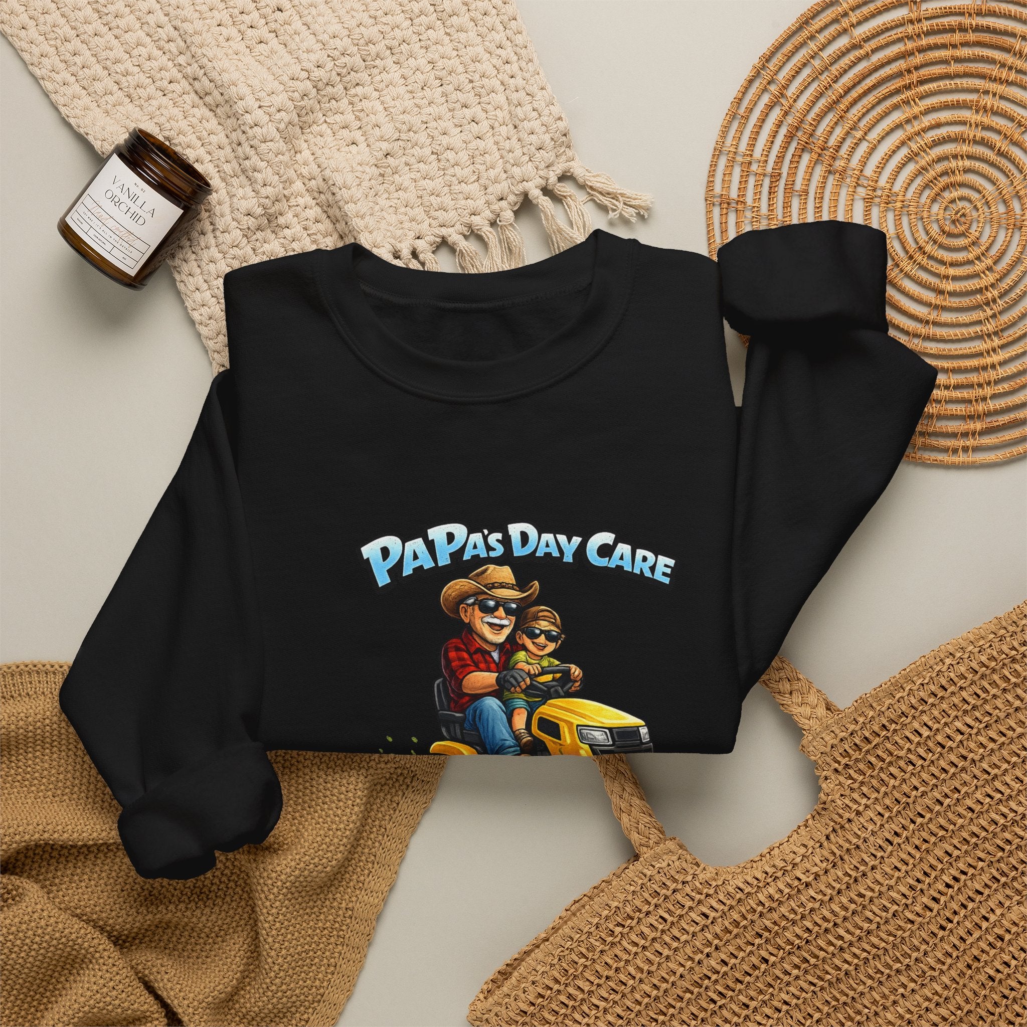 Papa's Day Care Crewneck Sweatshirt – Funny Lawn Mower Dad Graphic