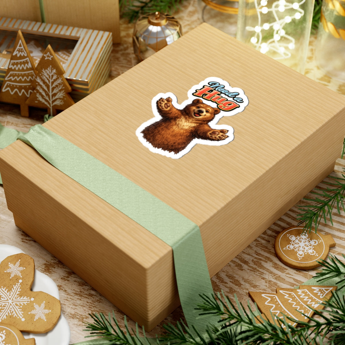 Need a Hug Bear Sticker — Cute Kiss-Cut Laptop / Water Bottle Sticker