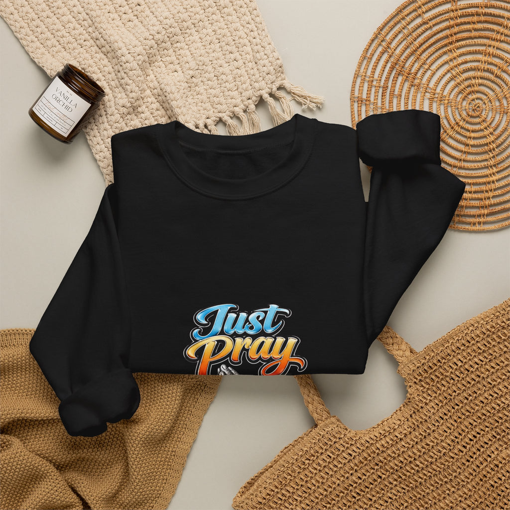 Just Pray Crewneck Sweatshirt — Retro Praying Hands Christian Top