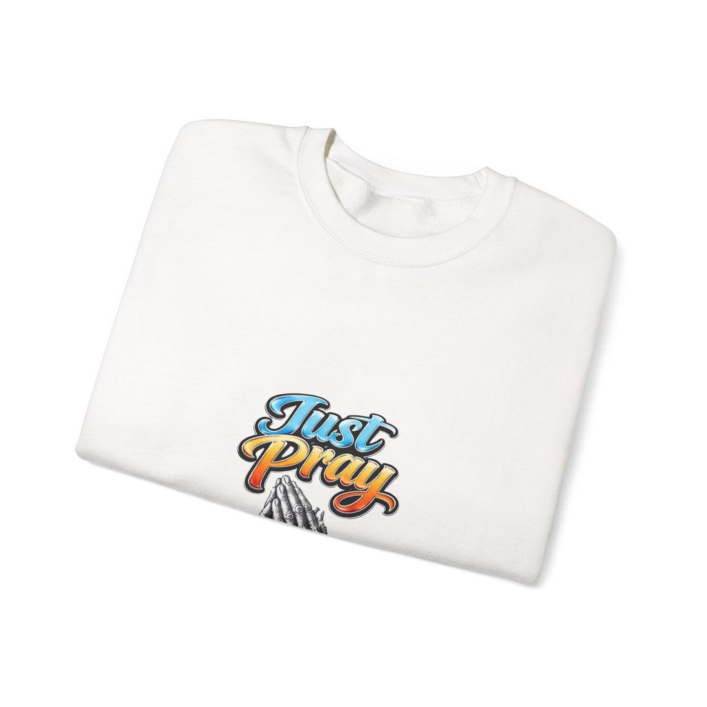 Just Pray Crewneck Sweatshirt — Retro Praying Hands Christian Top