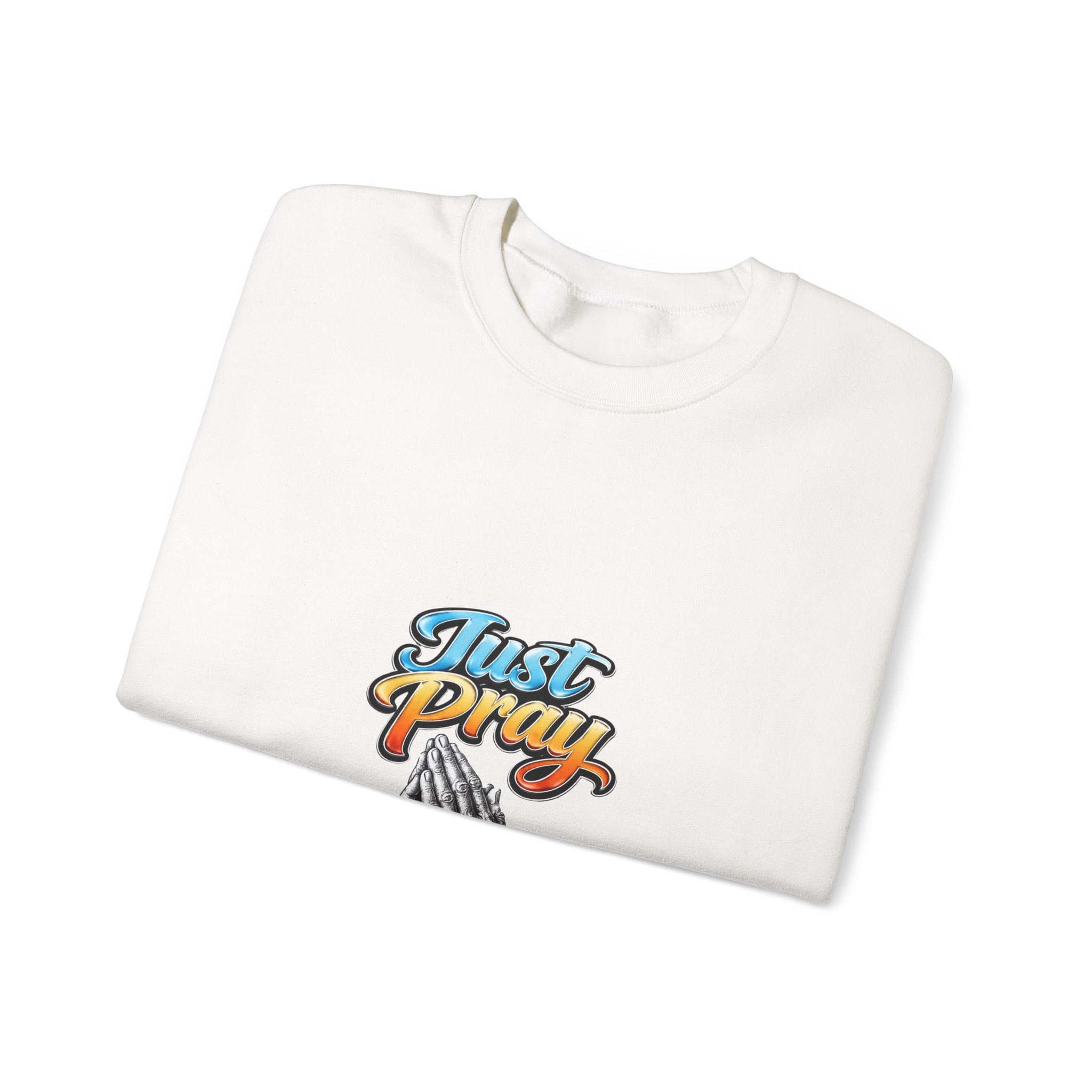 Just Pray Crewneck Sweatshirt — Retro Praying Hands Christian Top