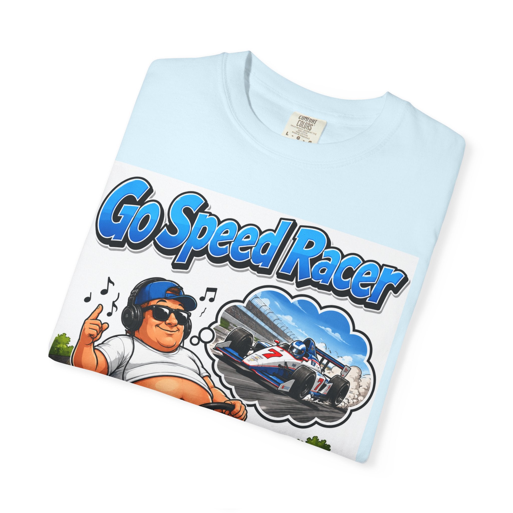 Go Speed Racer Lawn Mower T‑Shirt — Funny Riding Mower Graphic Tee