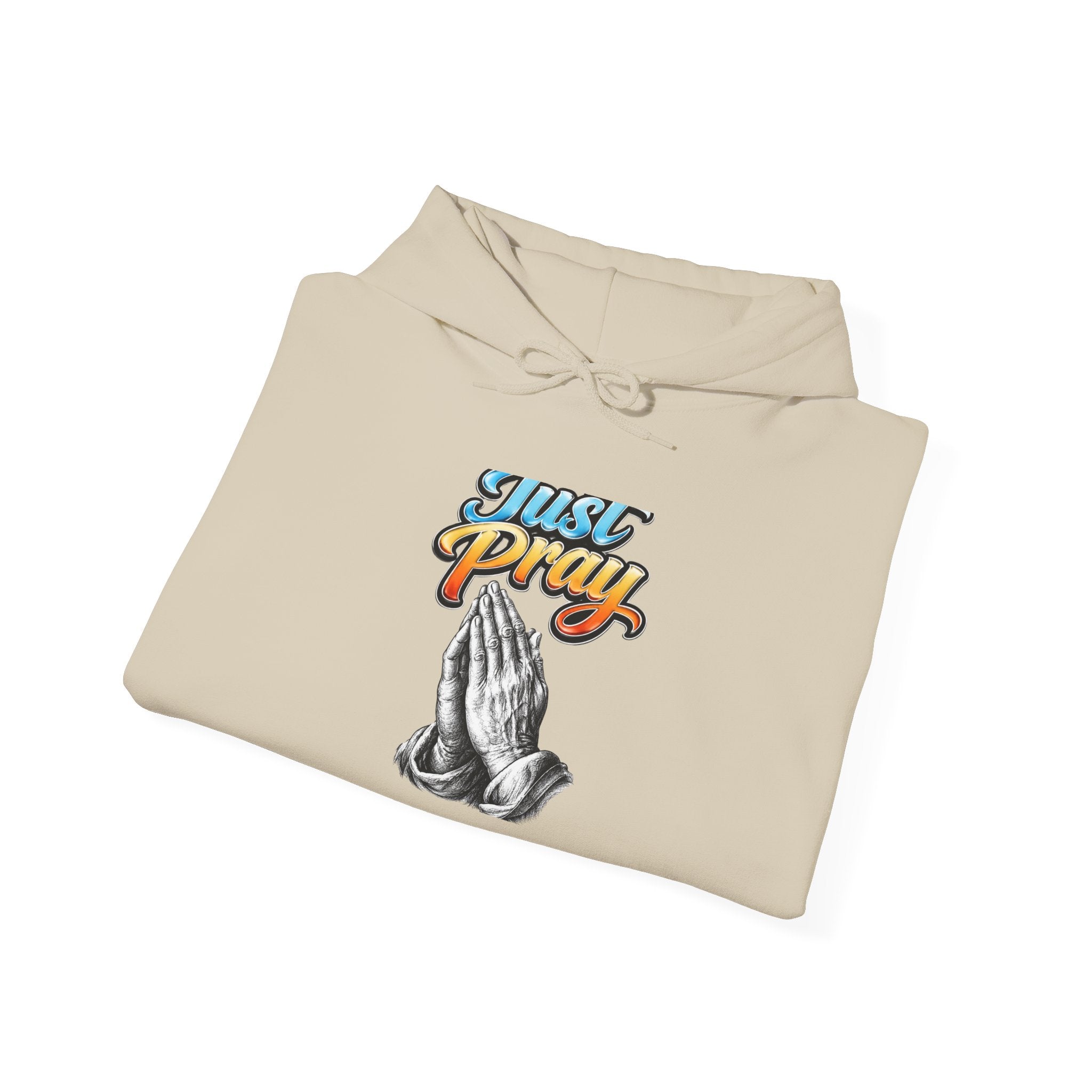 Prayer Hands Hoodie - "Just Pray" Retro Script Christian Sweatshirt