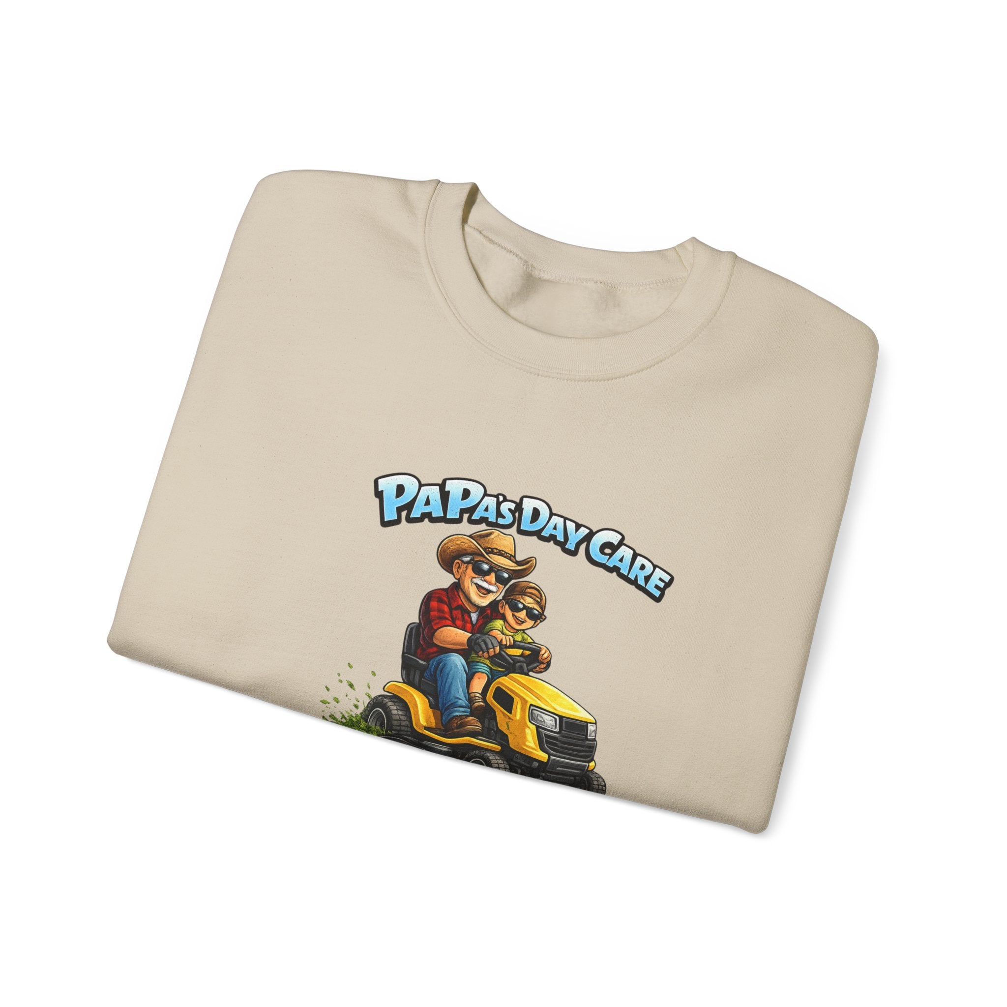 Papa's Day Care Crewneck Sweatshirt – Funny Lawn Mower Dad Graphic