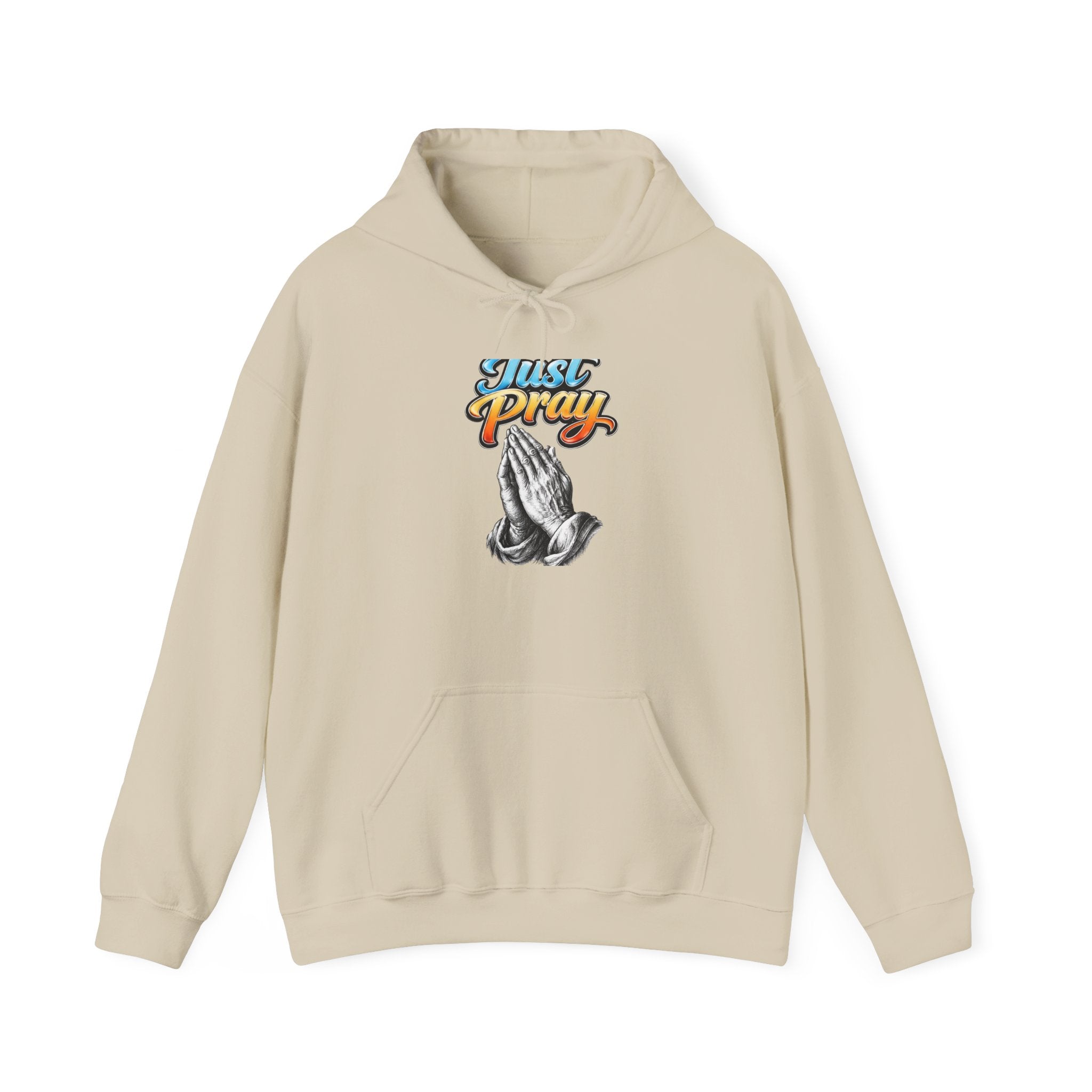 Prayer Hands Hoodie - "Just Pray" Retro Script Christian Sweatshirt