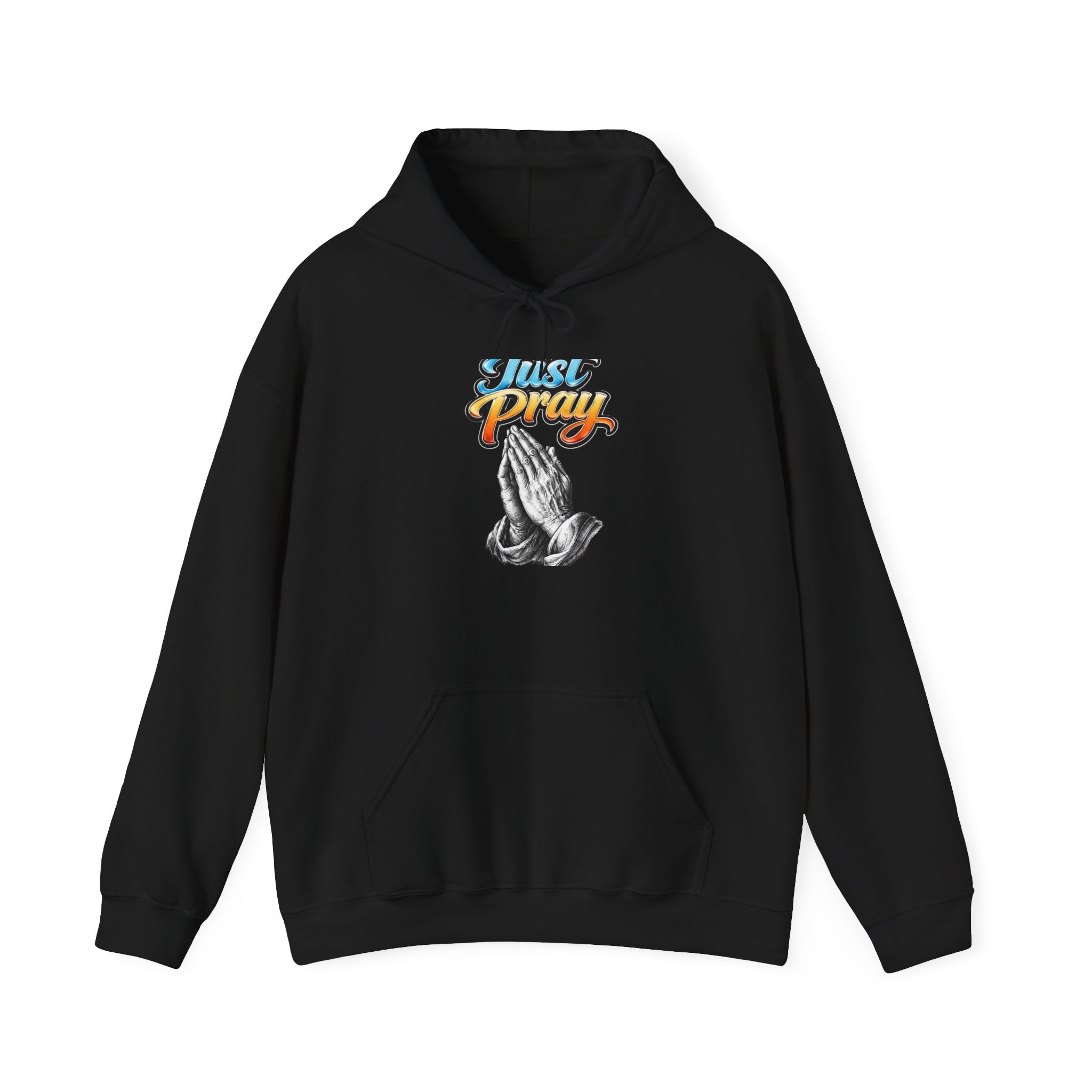 Prayer Hands Hoodie - "Just Pray" Retro Script Christian Sweatshirt