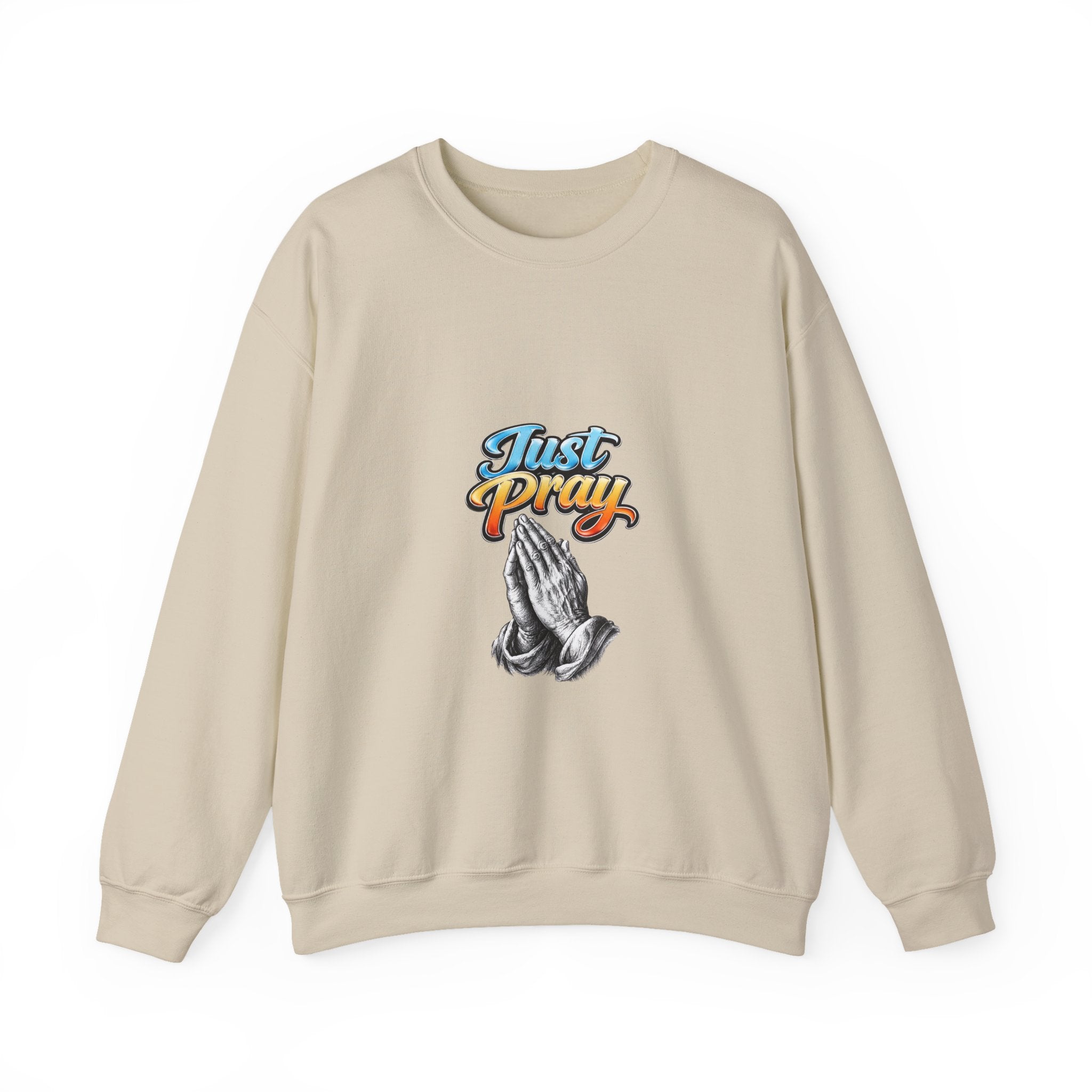 Just Pray Crewneck Sweatshirt — Retro Praying Hands Christian Top
