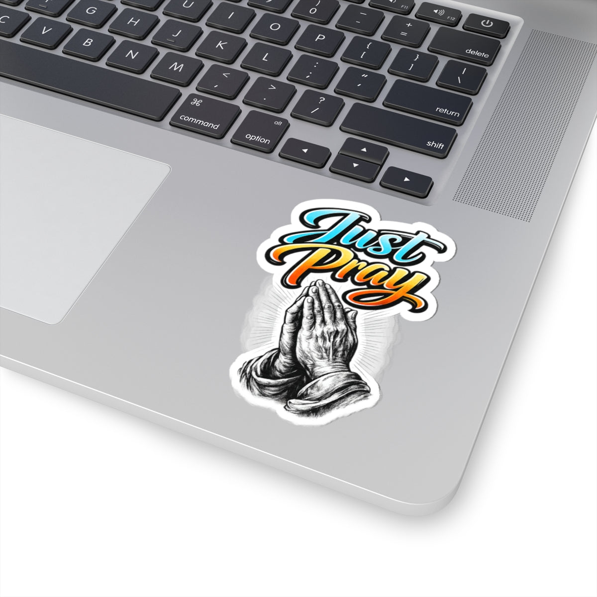 Just Pray Kiss-Cut Sticker — Praying Hands Christian Faith Vinyl Decal