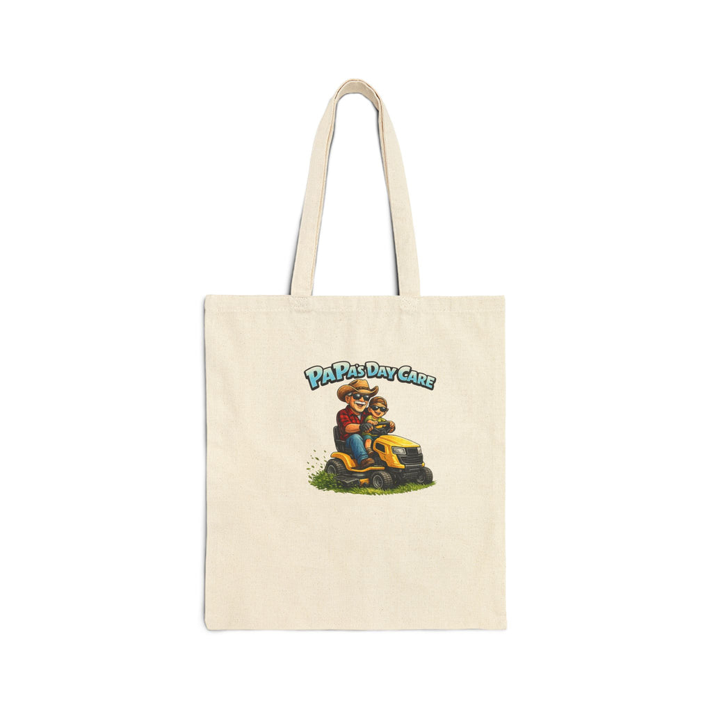 Tote Bag — "Papa's Day Off" Riding Lawn Mower Father's Day Canvas Tote