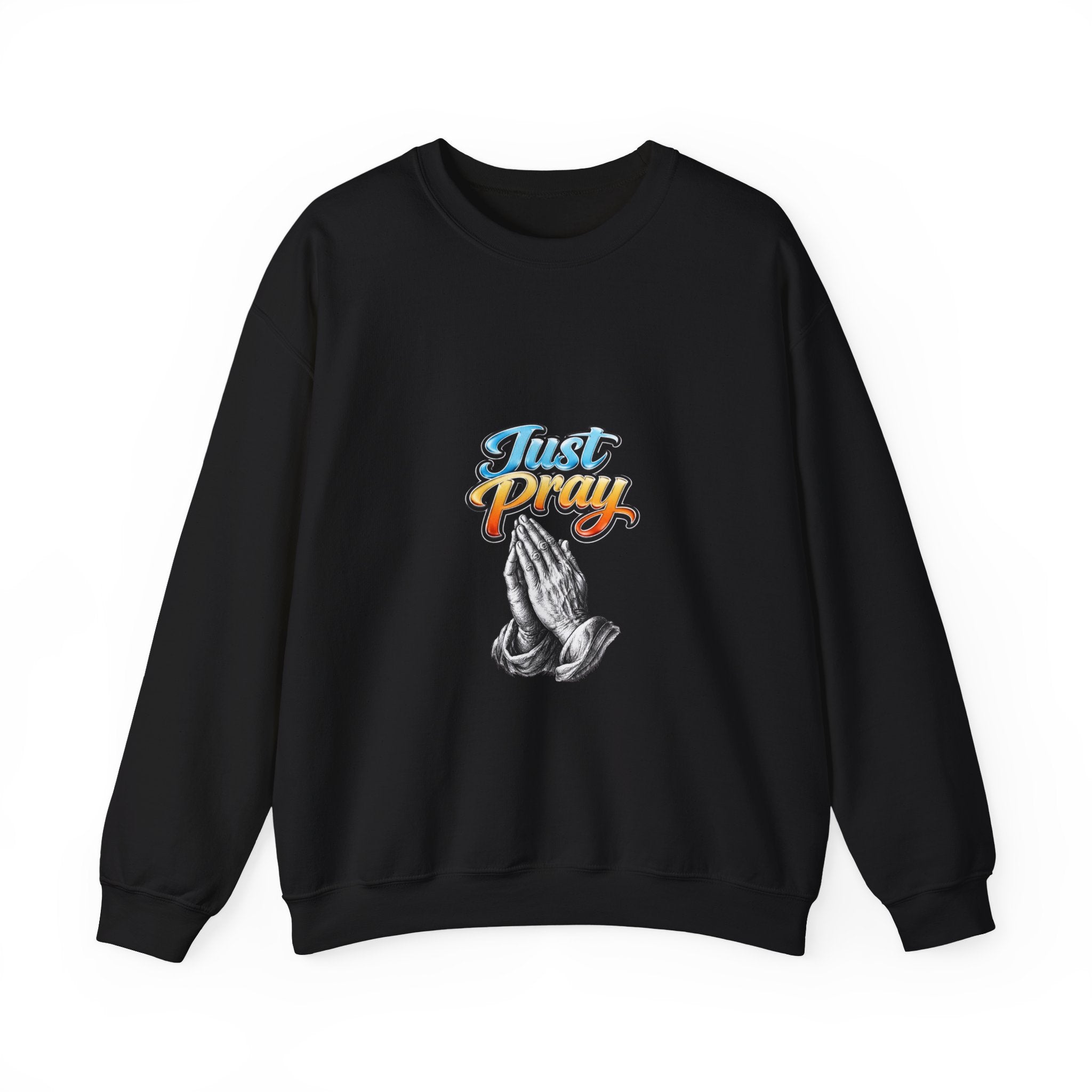 Just Pray Crewneck Sweatshirt — Retro Praying Hands Christian Top