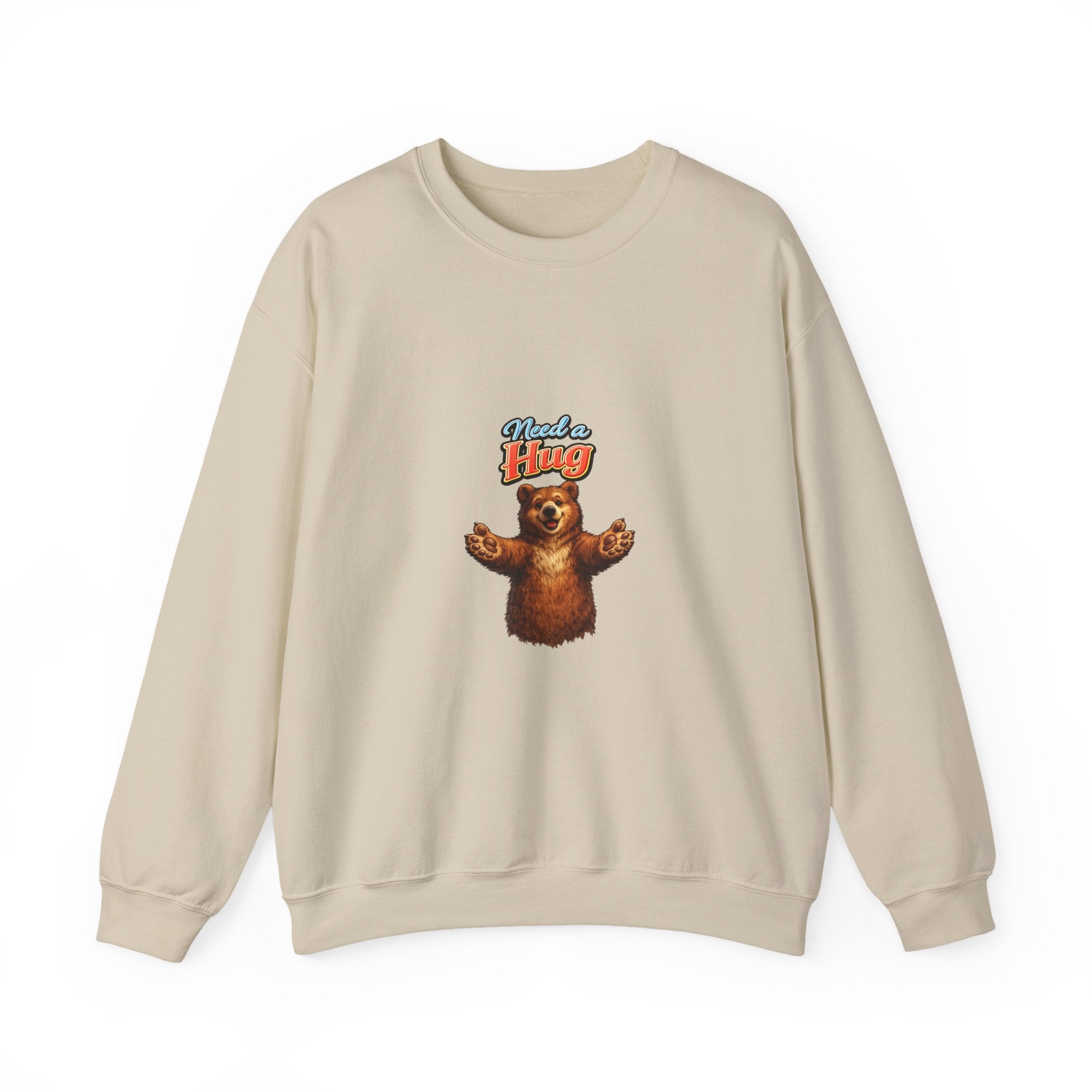 Bear Hug Crewneck Sweatshirt — Vintage Bear Graphic "Need a Hug" Cozy Pullover