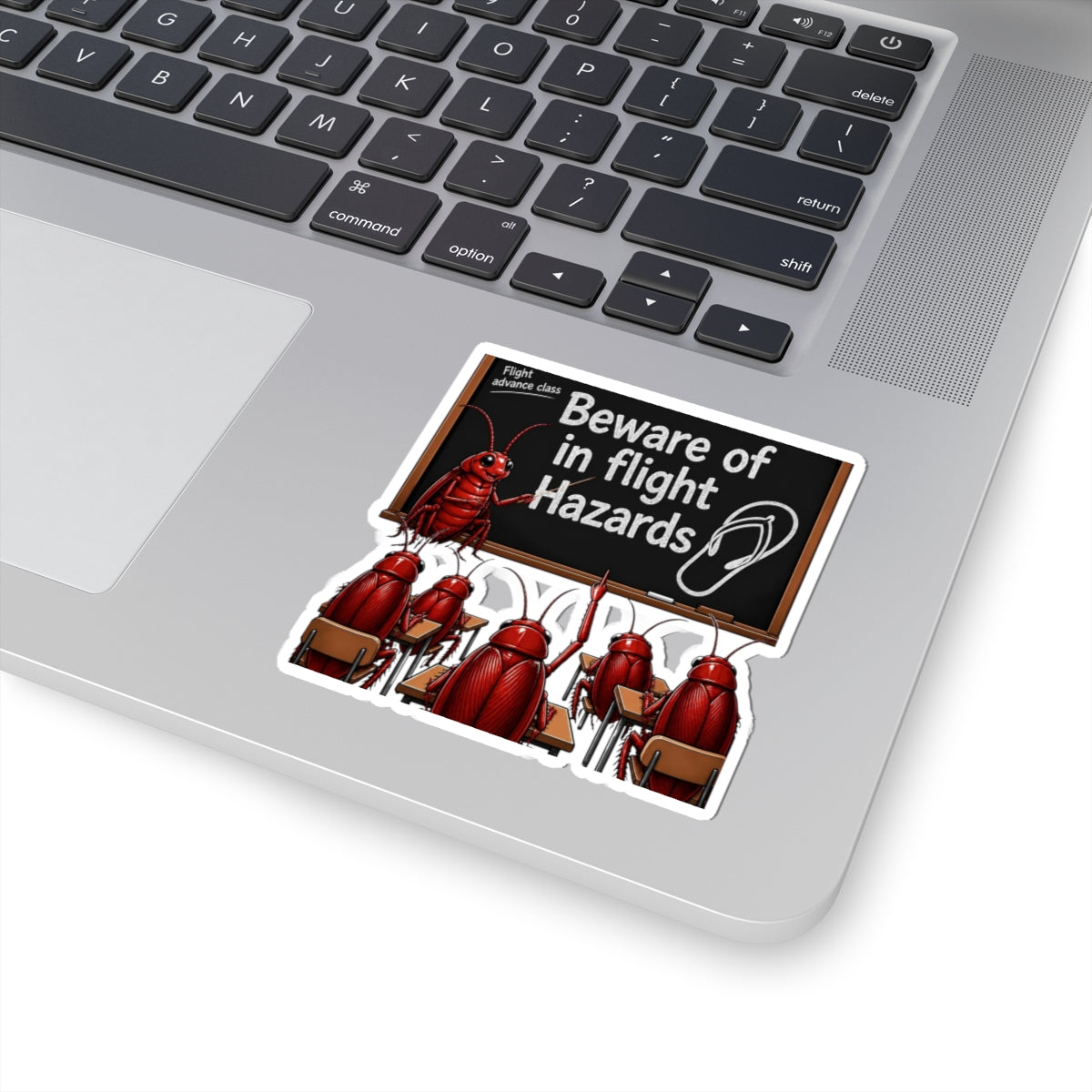 Beware of In-Flight Hazards Sticker — Funny Cockroach Classroom Laptop Decal