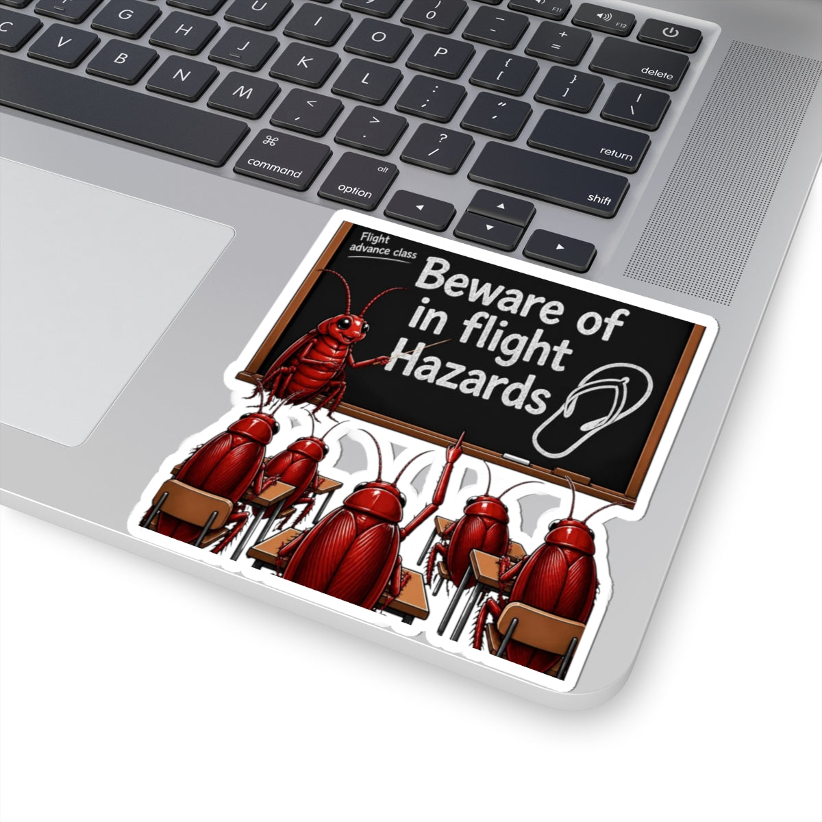 Beware of In-Flight Hazards Sticker — Funny Cockroach Classroom Laptop Decal
