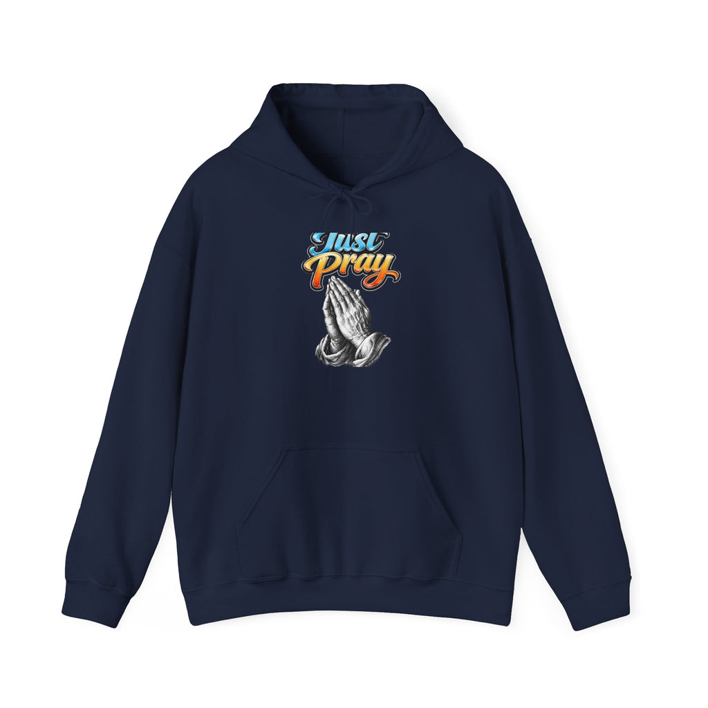 Prayer Hands Hoodie - "Just Pray" Retro Script Christian Sweatshirt