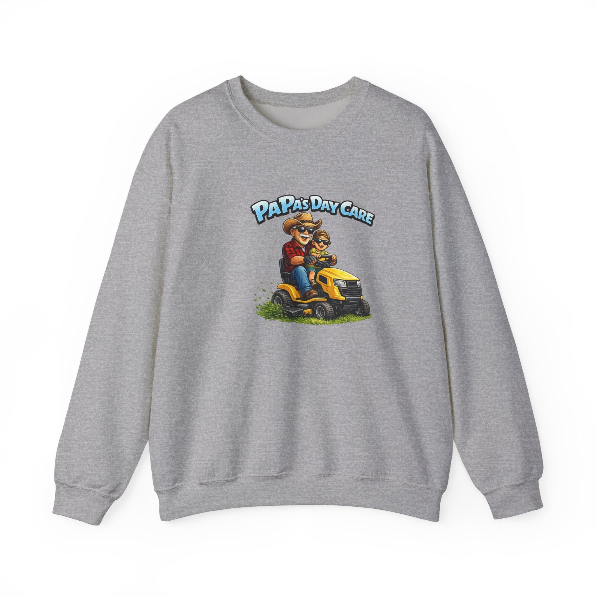 Papa's Day Care Crewneck Sweatshirt – Funny Lawn Mower Dad Graphic