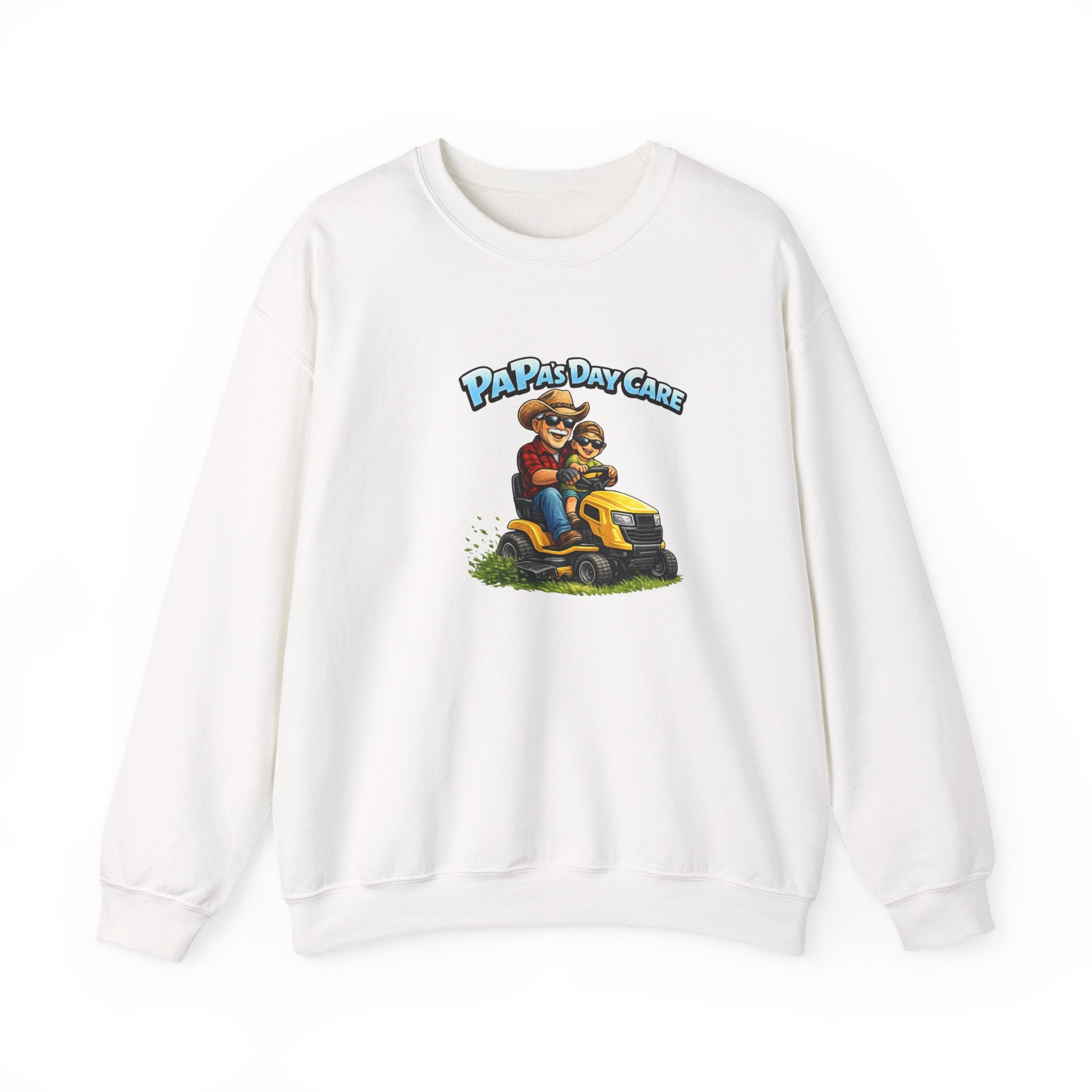 Papa's Day Care Crewneck Sweatshirt – Funny Lawn Mower Dad Graphic