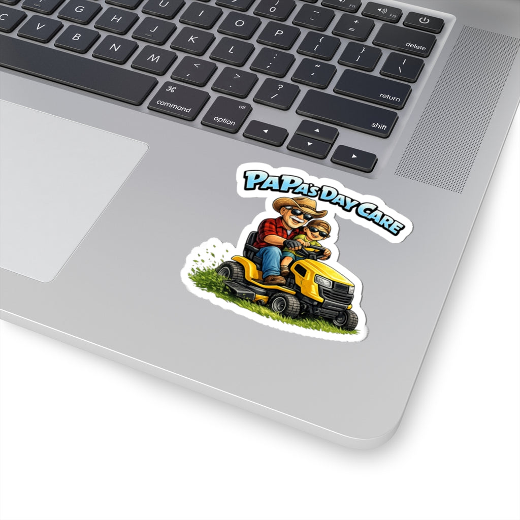 Sticker — "Papa's Day Care" Lawn Mower Dad & Kid Vinyl Sticker