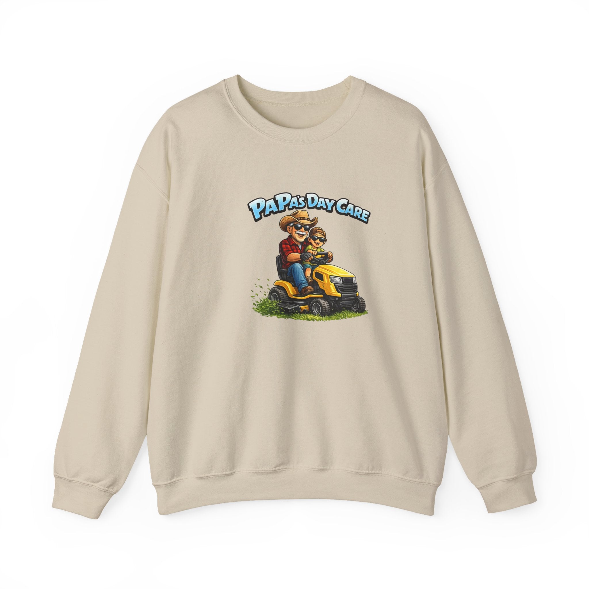 Papa's Day Care Crewneck Sweatshirt – Funny Lawn Mower Dad Graphic