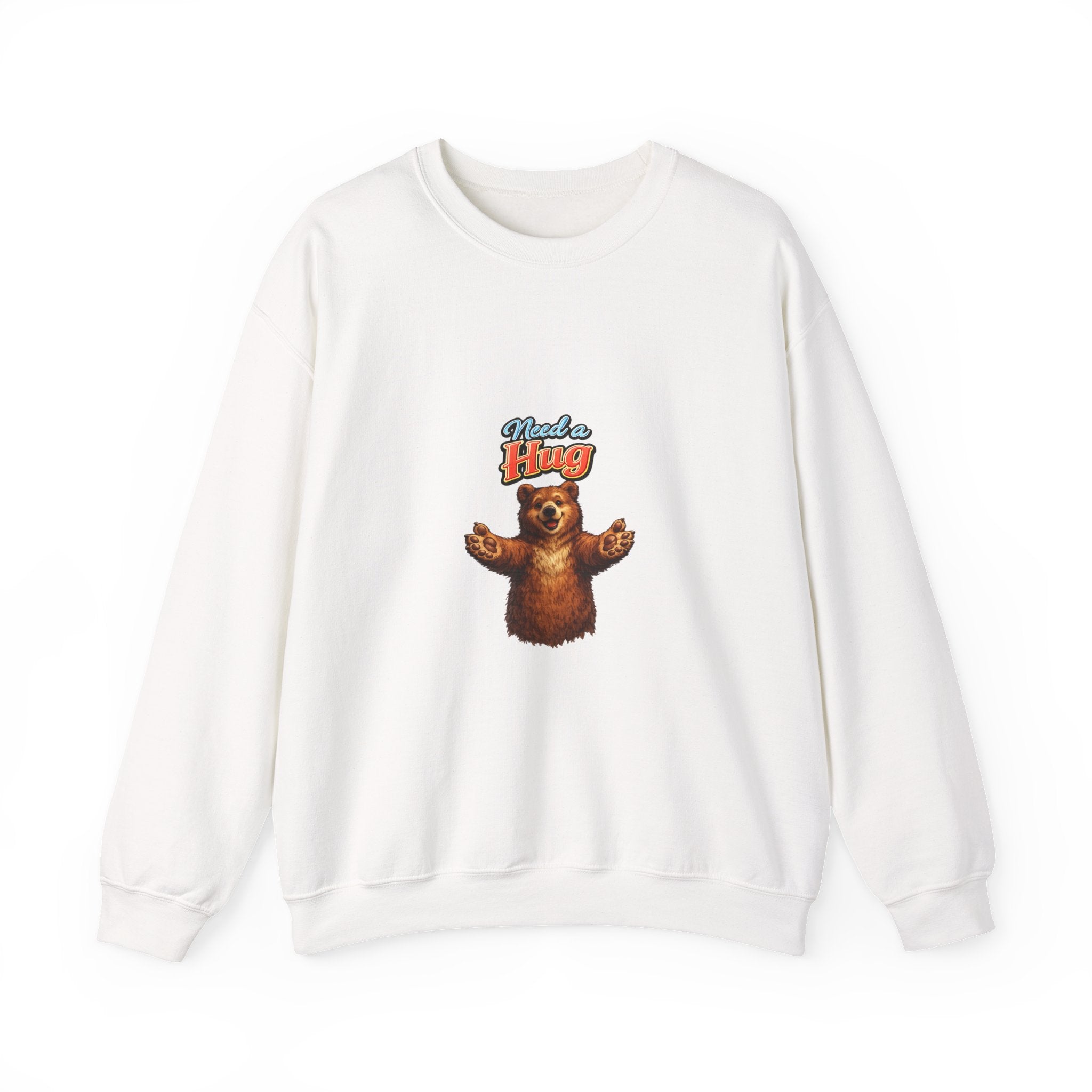 Bear Hug Crewneck Sweatshirt — Vintage Bear Graphic "Need a Hug" Cozy Pullover
