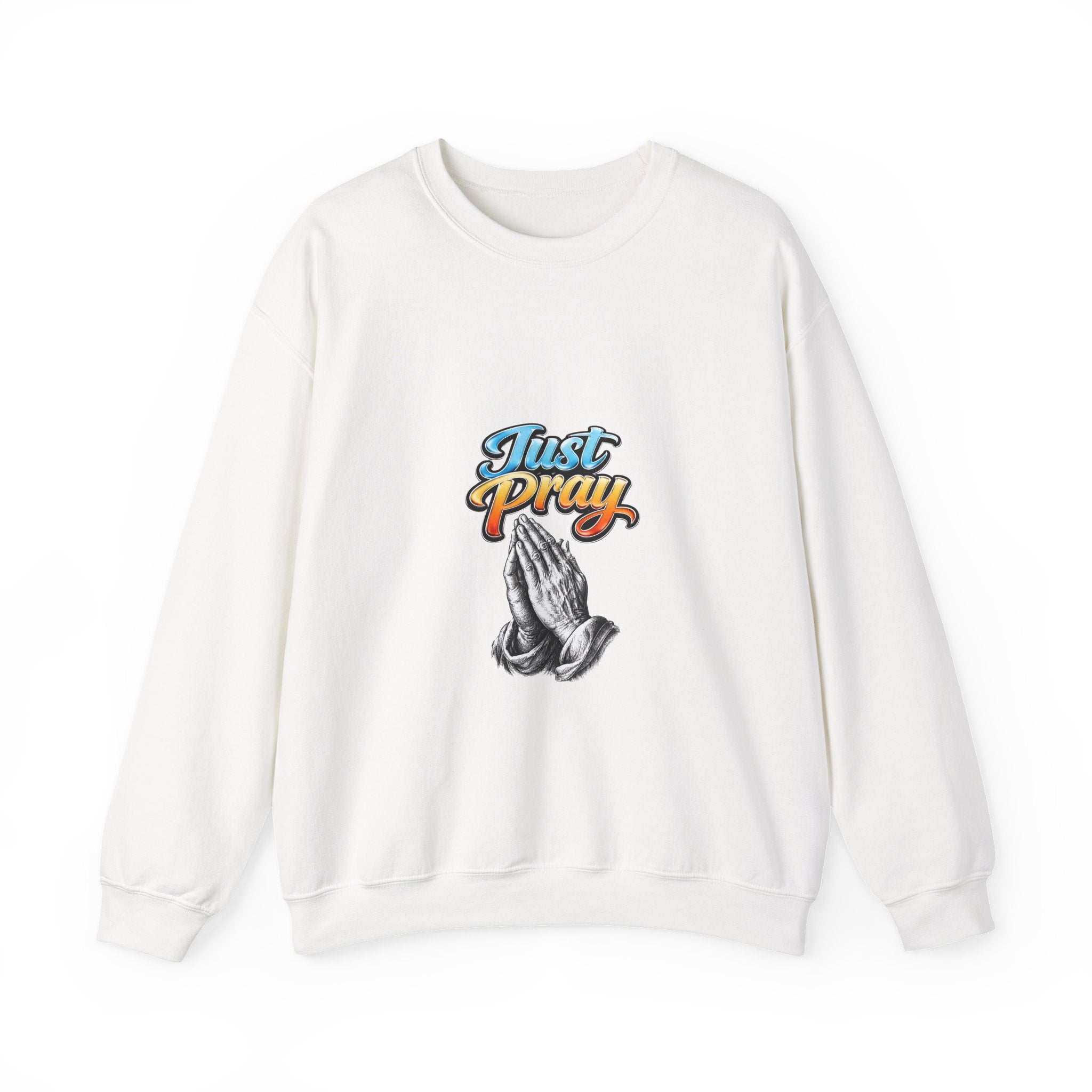 Just Pray Crewneck Sweatshirt — Retro Praying Hands Christian Top