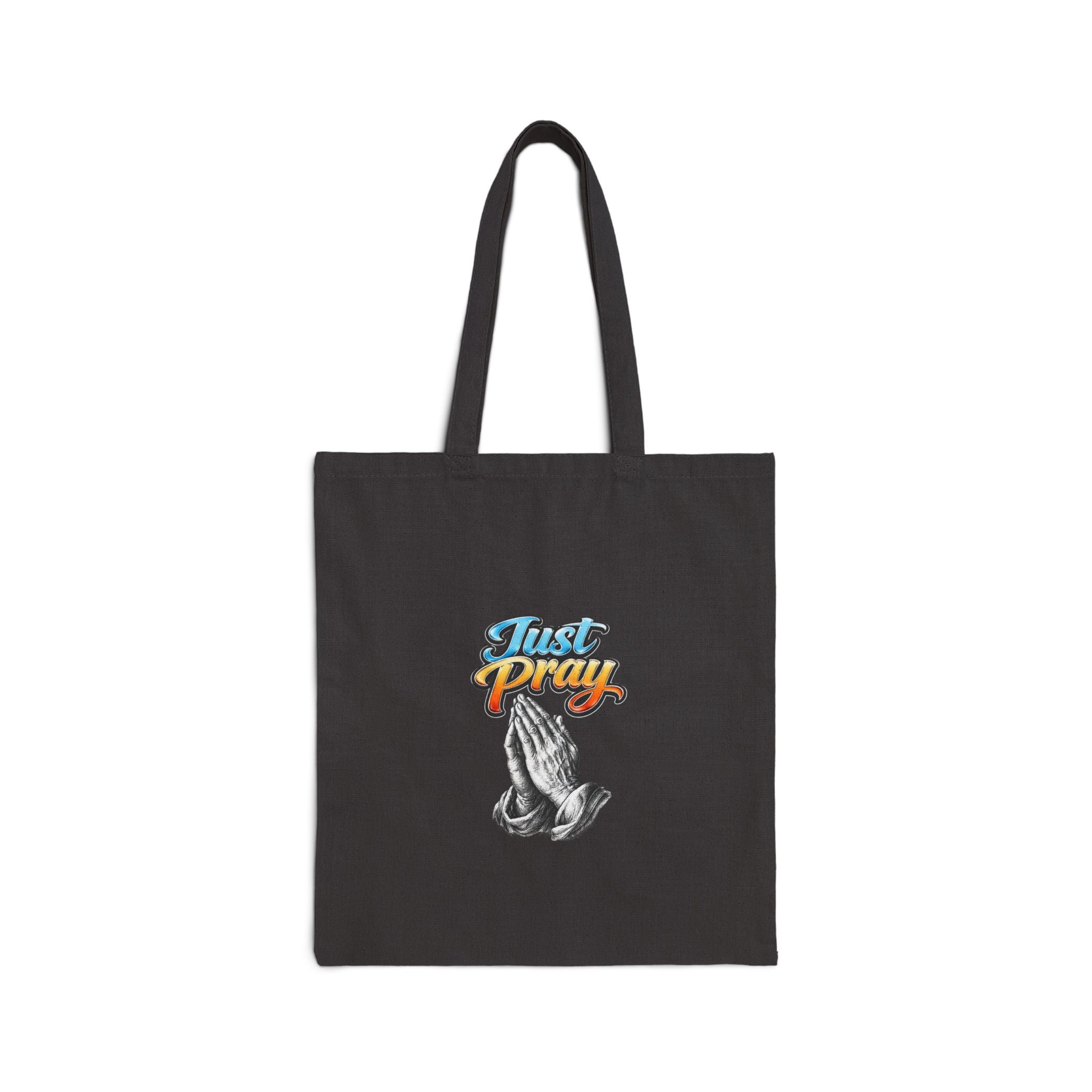 Praying Hands Tote Bag — "Just Pray" Cotton Canvas Religious Tote