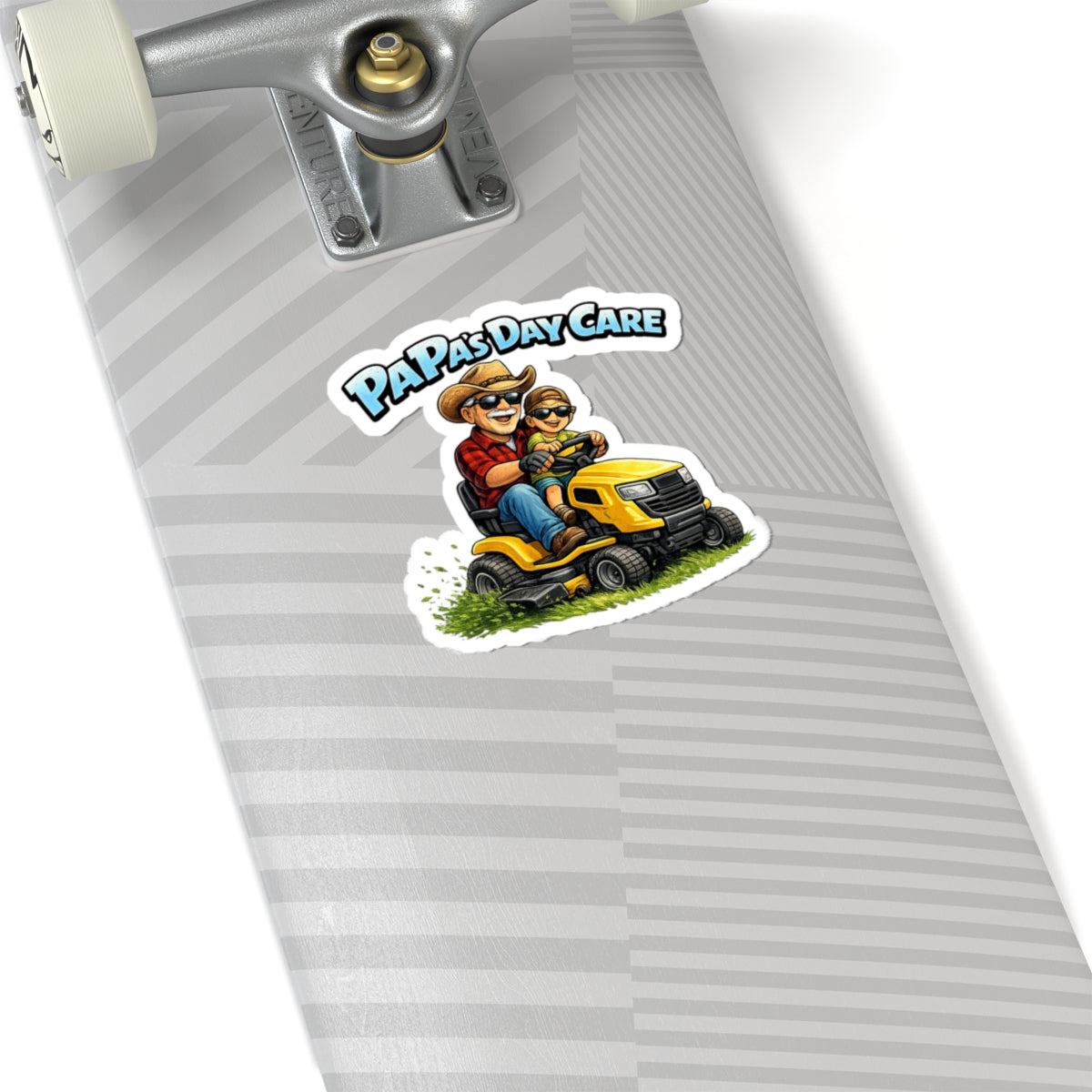 Papa’s Day Care Lawn Mower Sticker — Funny Father & Son Gardening Decal