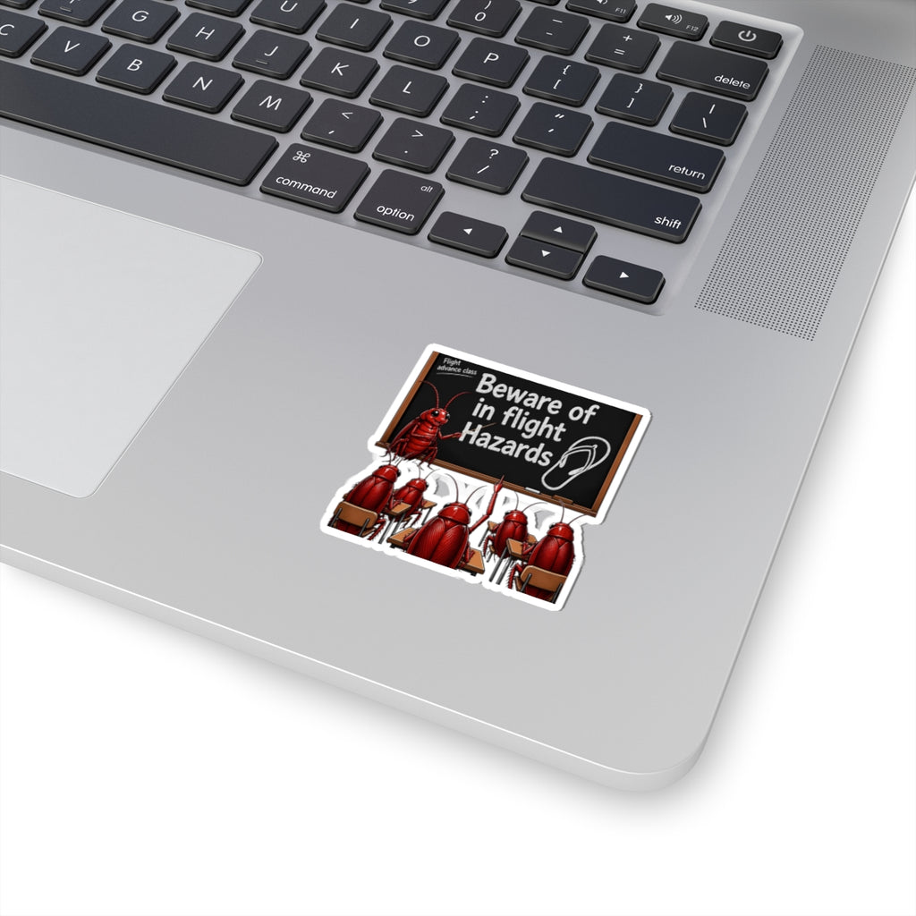 Beware of In-Flight Hazards Sticker — Funny Cockroach Classroom Laptop Decal