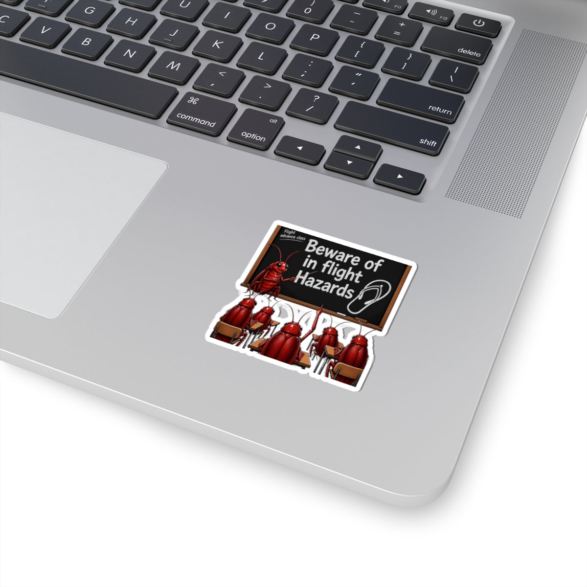 Beware of In-Flight Hazards Sticker — Funny Cockroach Classroom Laptop Decal
