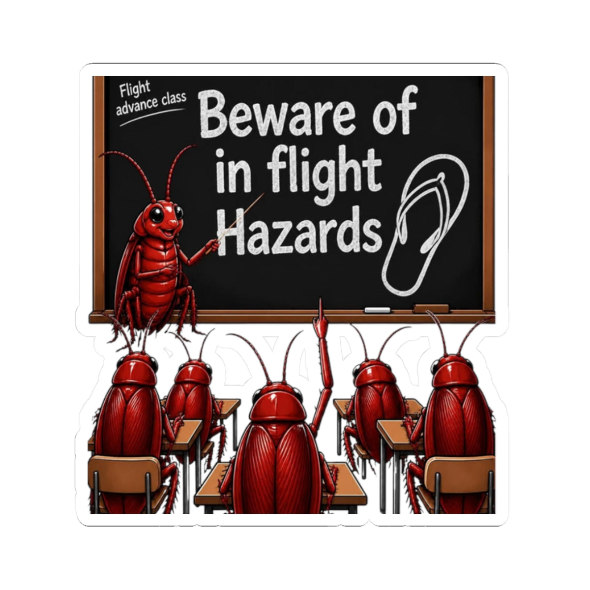 Beware of In-Flight Hazards Sticker — Funny Cockroach Classroom Laptop Decal