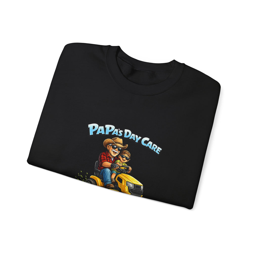Crewneck Sweatshirt — "Papa's Daycare" Lawn Mower Dad Design, Father's Day Gift