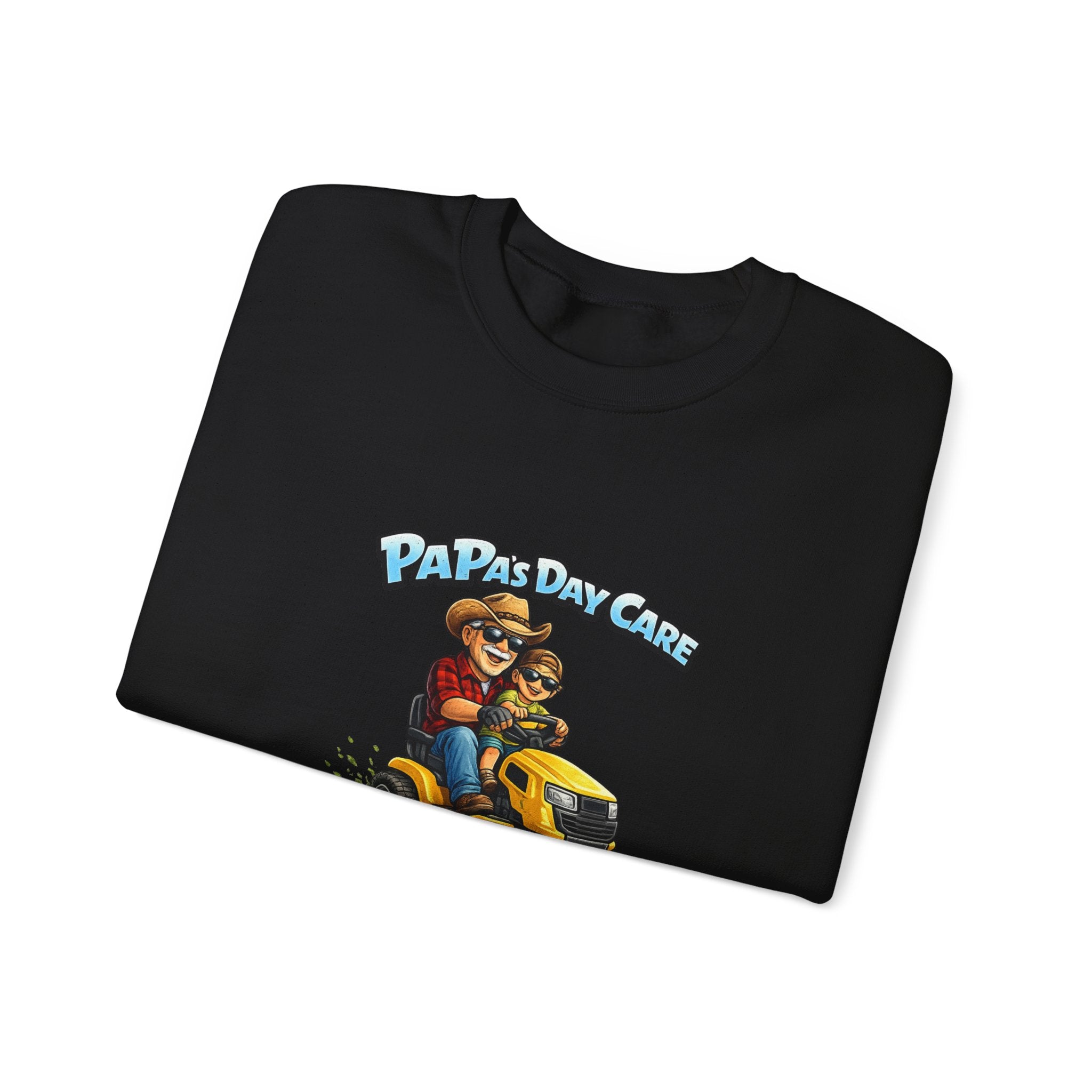 Crewneck Sweatshirt — "Papa's Daycare" Lawn Mower Dad Design, Father's Day Gift