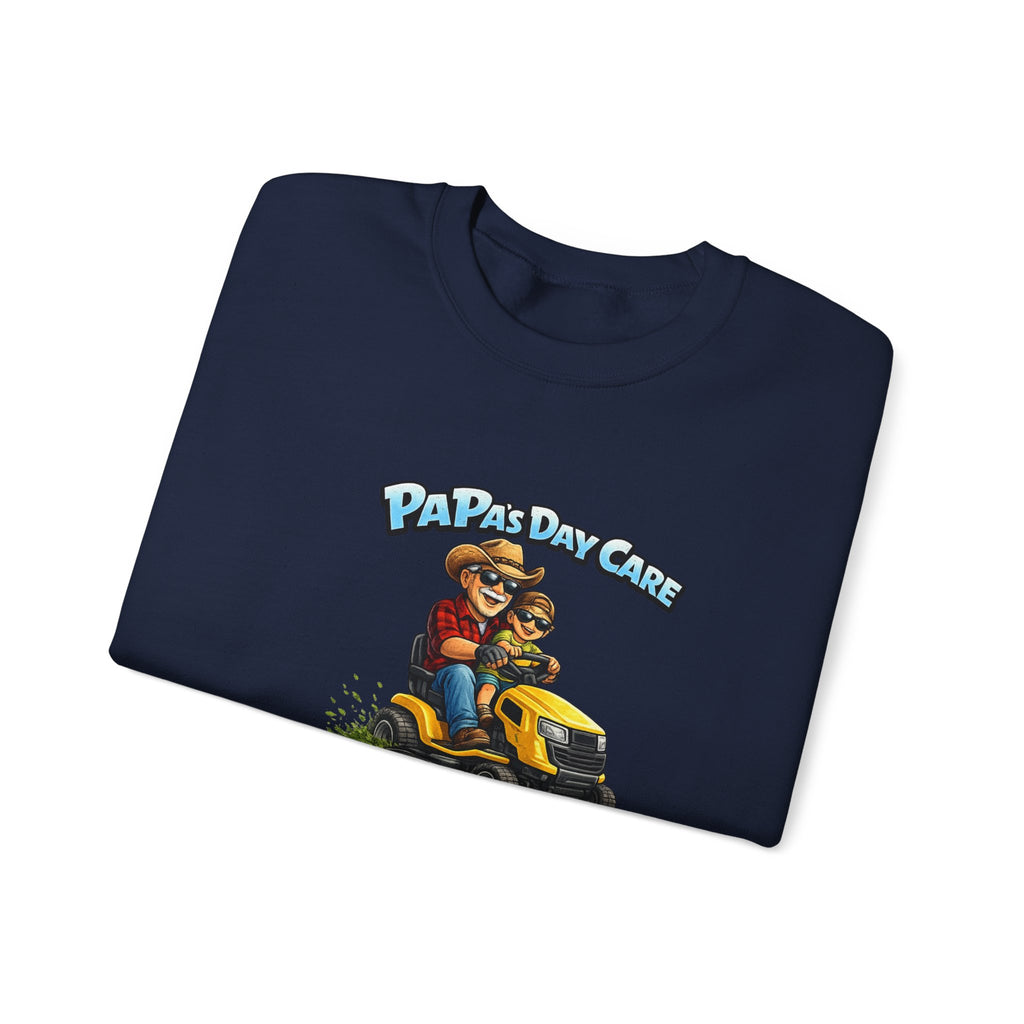 Papa's Day Care Crewneck Sweatshirt – Funny Lawn Mower Dad Graphic
