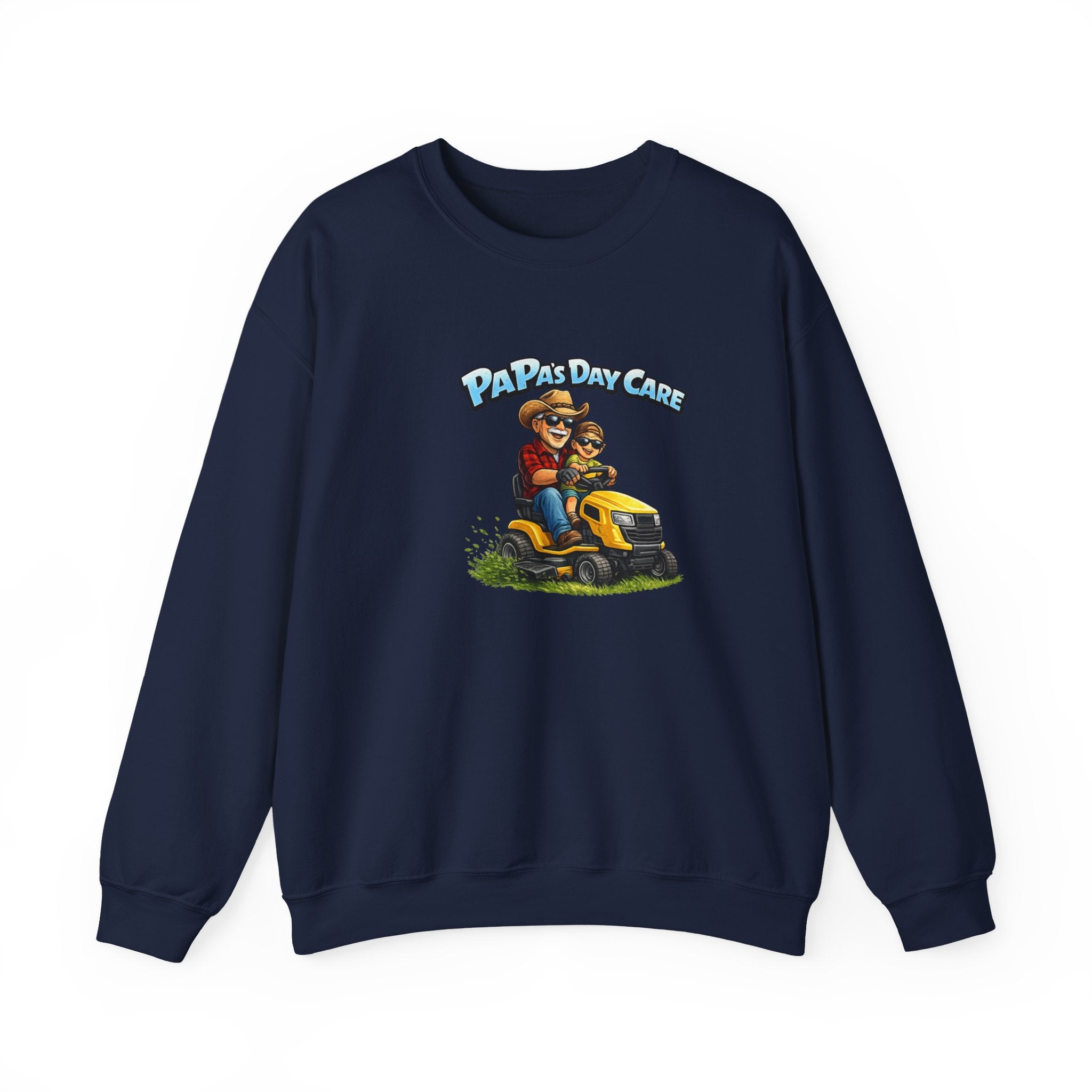 Papa's Day Care Crewneck Sweatshirt – Funny Lawn Mower Dad Graphic