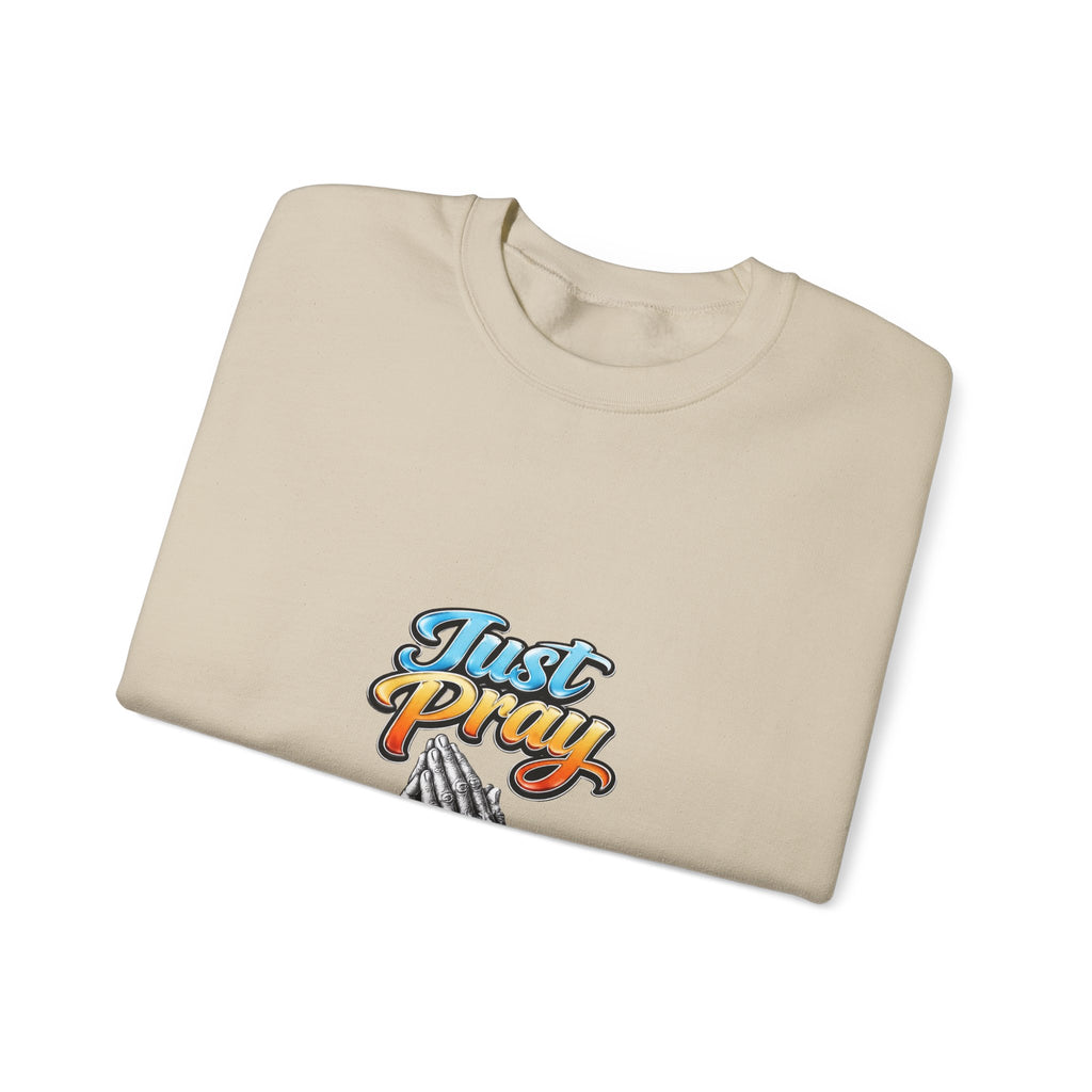Just Pray Crewneck Sweatshirt — Retro Praying Hands Christian Top