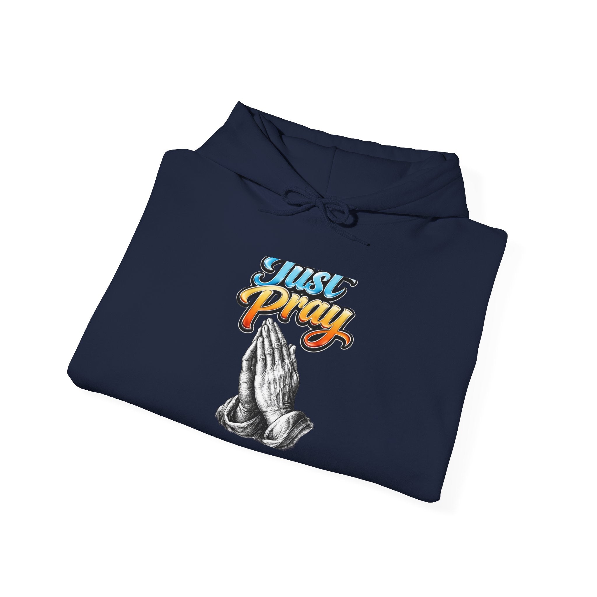 Prayer Hands Hoodie - "Just Pray" Retro Script Christian Sweatshirt
