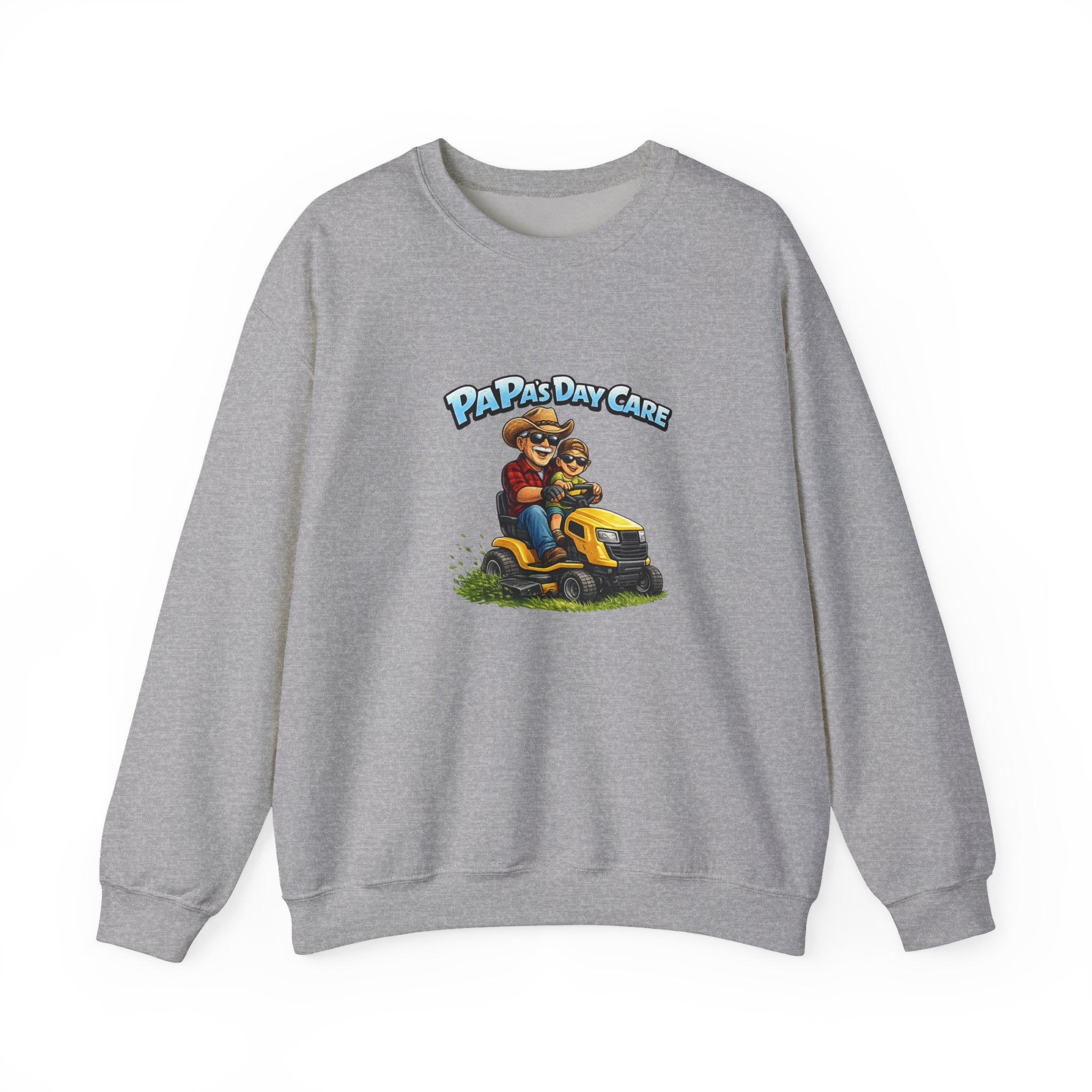 Crewneck Sweatshirt — "Papa's Daycare" Lawn Mower Dad Design, Father's Day Gift