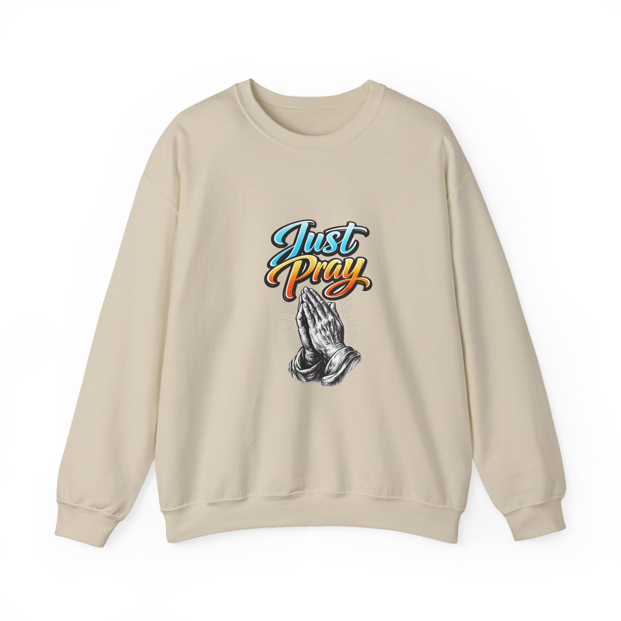 Just Pray Crewneck Sweatshirt — Praying Hands Graphic Religious Sweatshirt