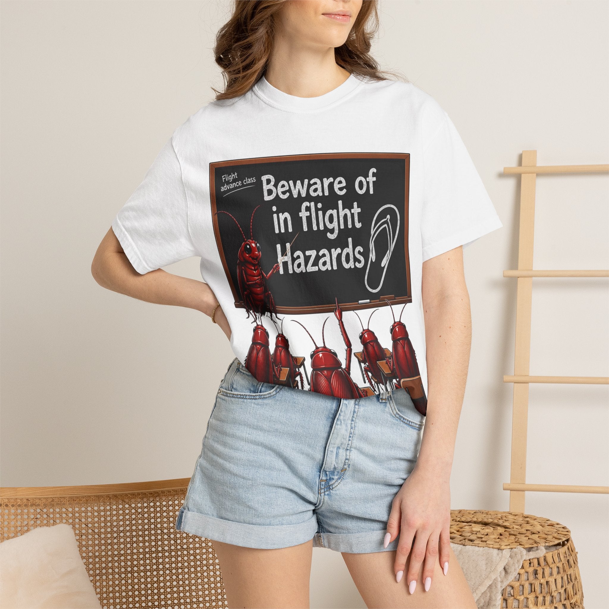 T-Shirt — "Beware of in flight Hazards" Cockroach Classroom Graphic Tee