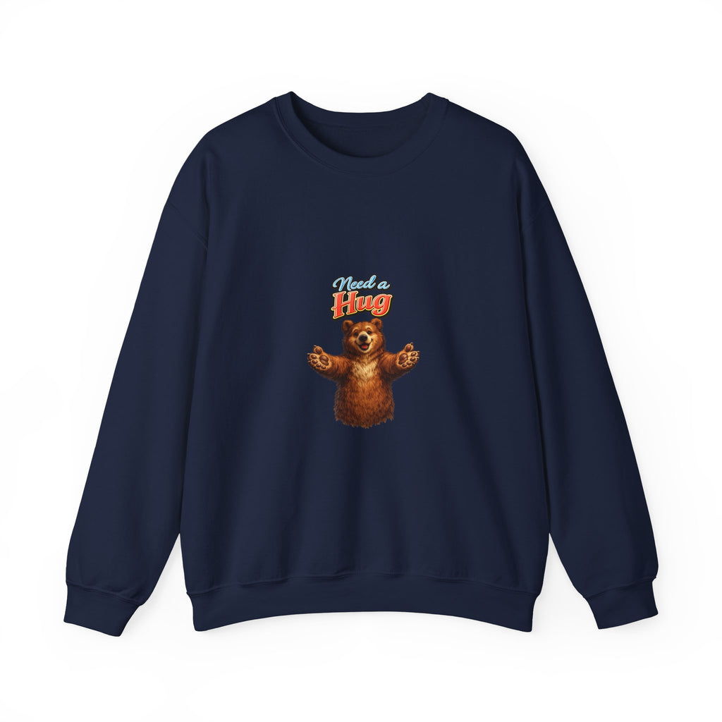 Bear Hug Crewneck Sweatshirt — Vintage Bear Graphic "Need a Hug" Cozy Pullover