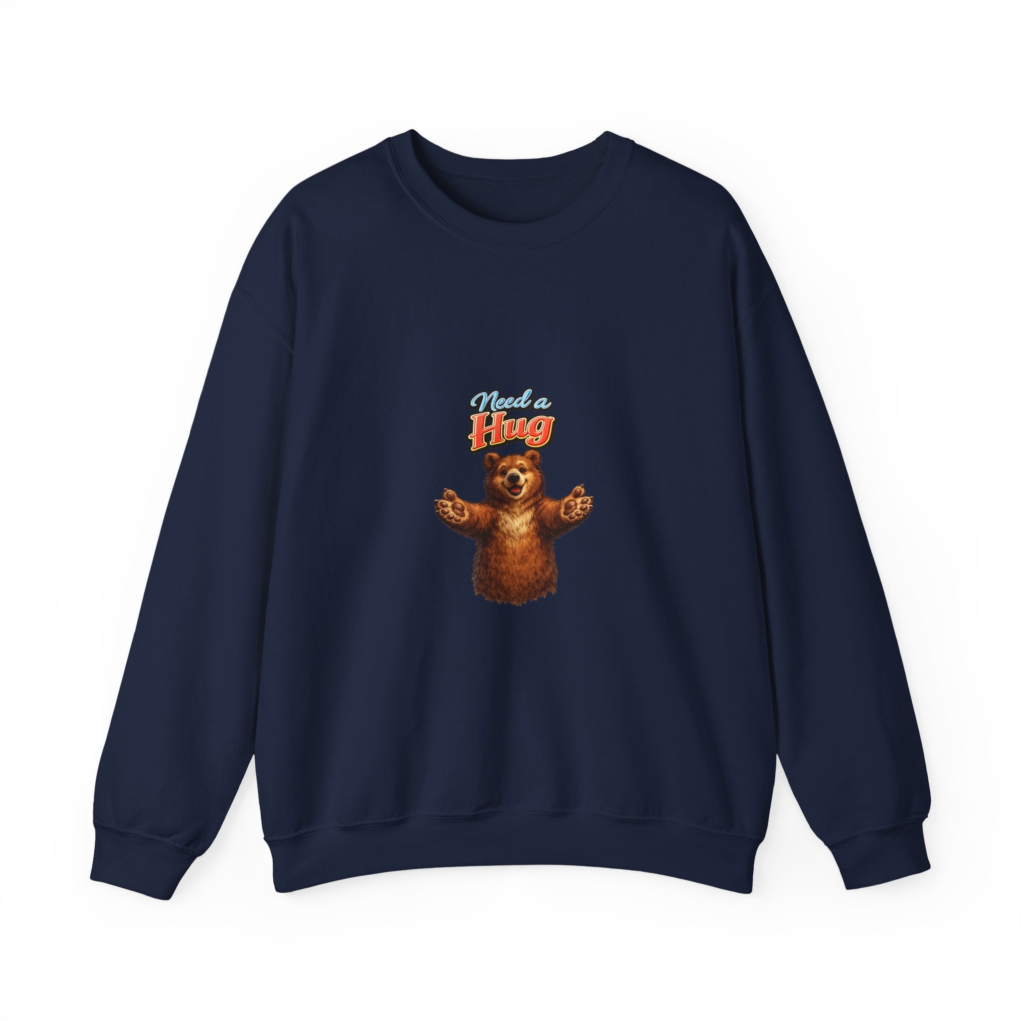 Bear Hug Crewneck Sweatshirt — Vintage Bear Graphic "Need a Hug" Cozy Pullover